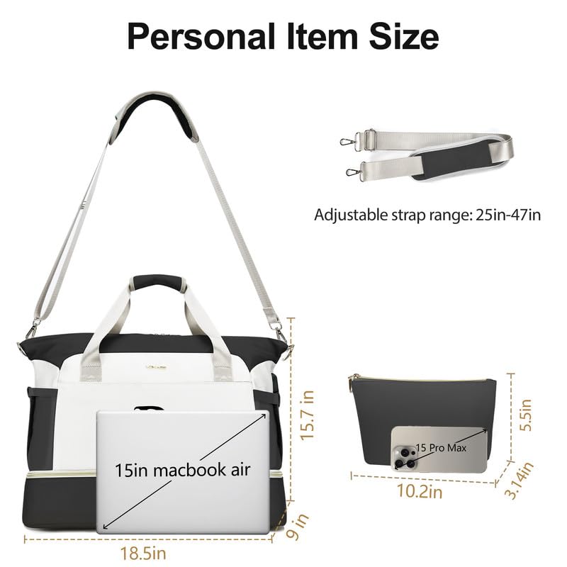 Personalized Initials Women's Travel Duffel Bag with Shoes Compartment & USB Charging Port - Gym Yoga Weekender Overnight Bag for Women - Perfect for Travel, Workouts, Yoga Classes and Weekend Getaways in Beige