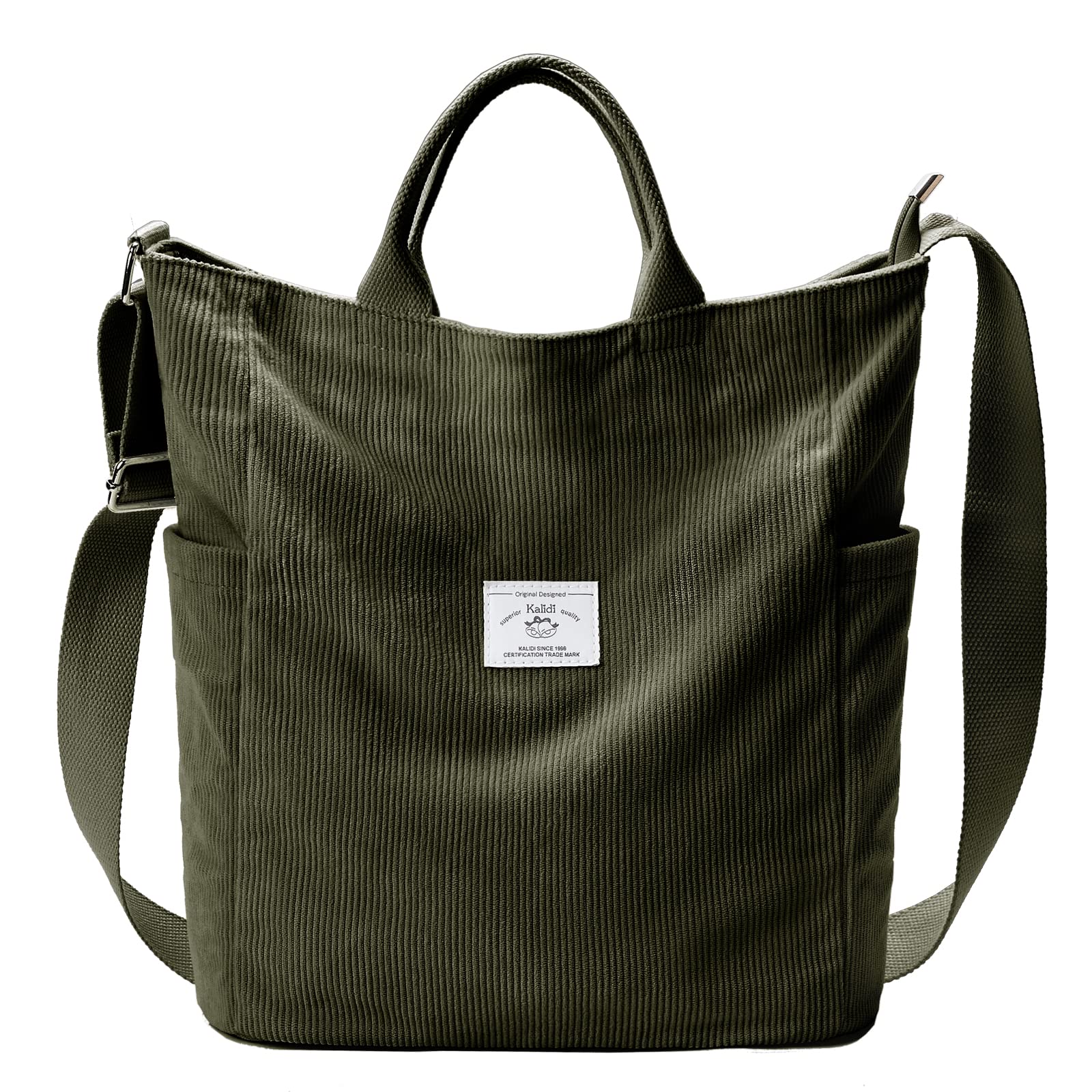 KALIDI Corduroy Tote Bag for Women - Zippered Messenger Shoulder Bag with Crossbody Strap - Stylish Hobo Purse for Work, College & Shopping - Perfect for Office, School & Daily Commute
