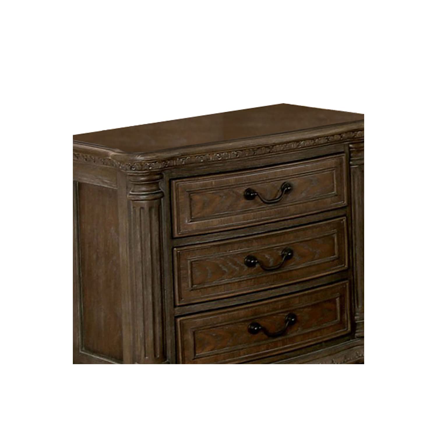 Benjara Brown Wooden Nightstand with 3 Drawers & Intricate Carvings - Rustic Bedroom Side Table for Bedside Storage & Home Decor