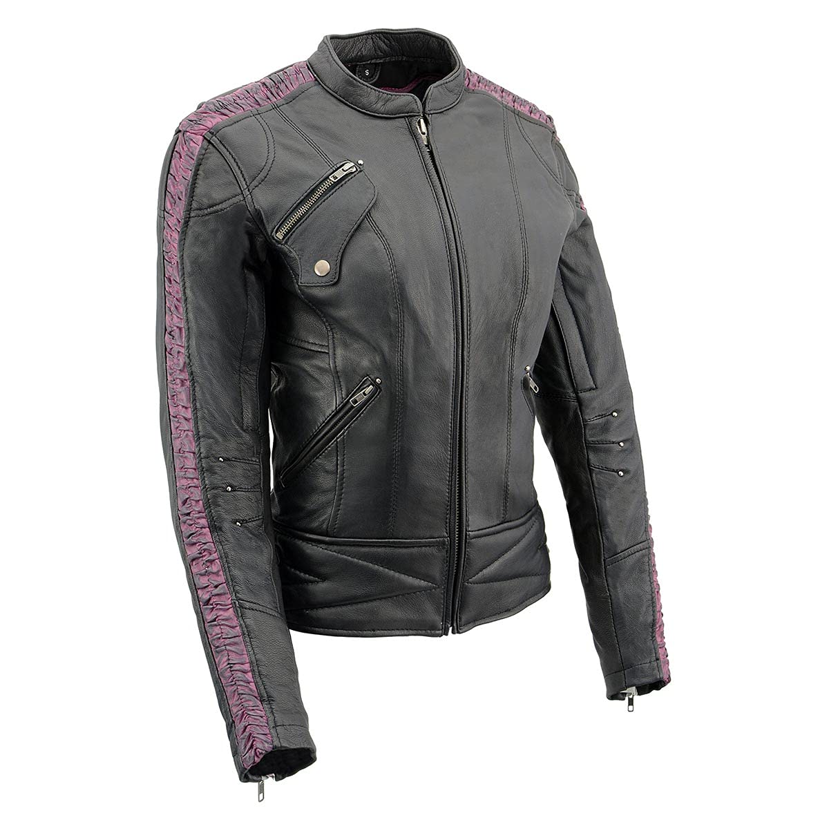 Milwaukee Leather MLL2571 Women's Black Crinkled Arm Lightweight Racer Jacket - Stylish Motorcycle Riding Gear for Women, Perfect for Biking & Outdoor Adventures