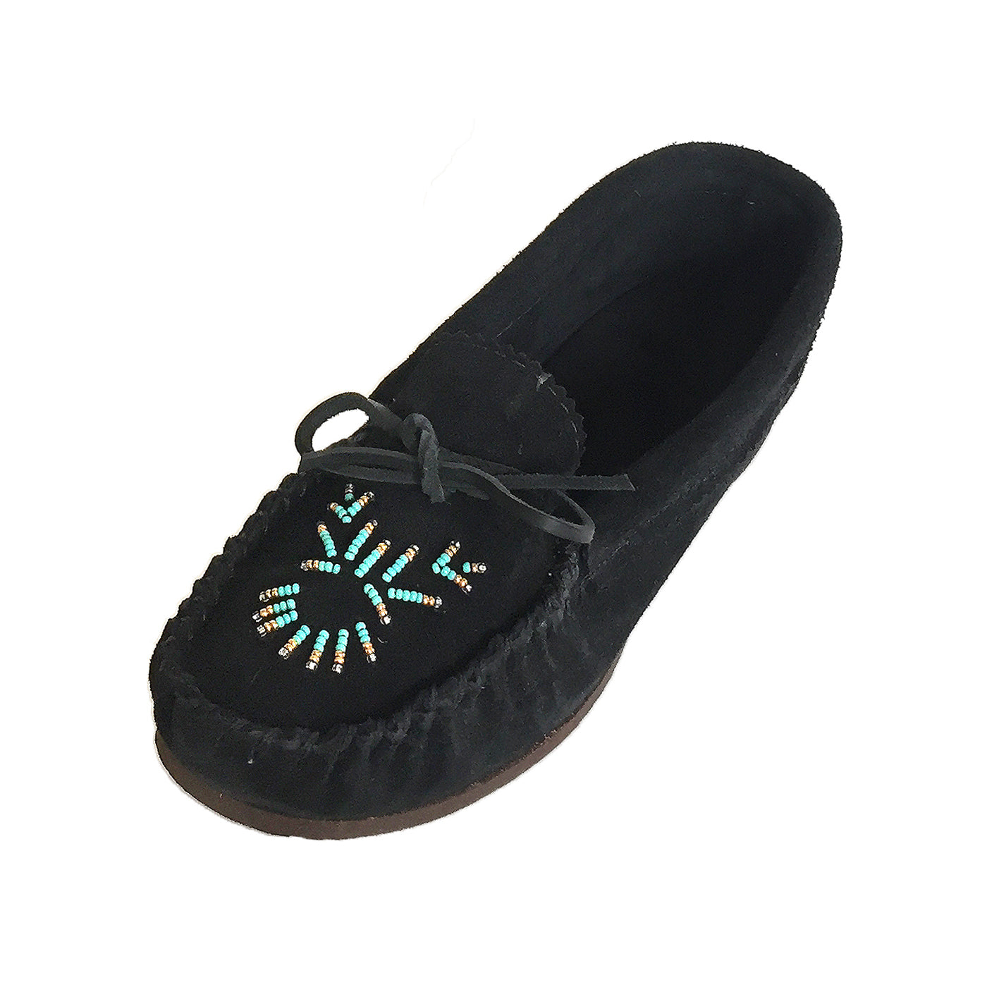 Women's Black Beaded Moccasins with Comfortable Rubber Sole - Stylish Slip-On Shoes for Casual Wear, Home & Outdoor Use