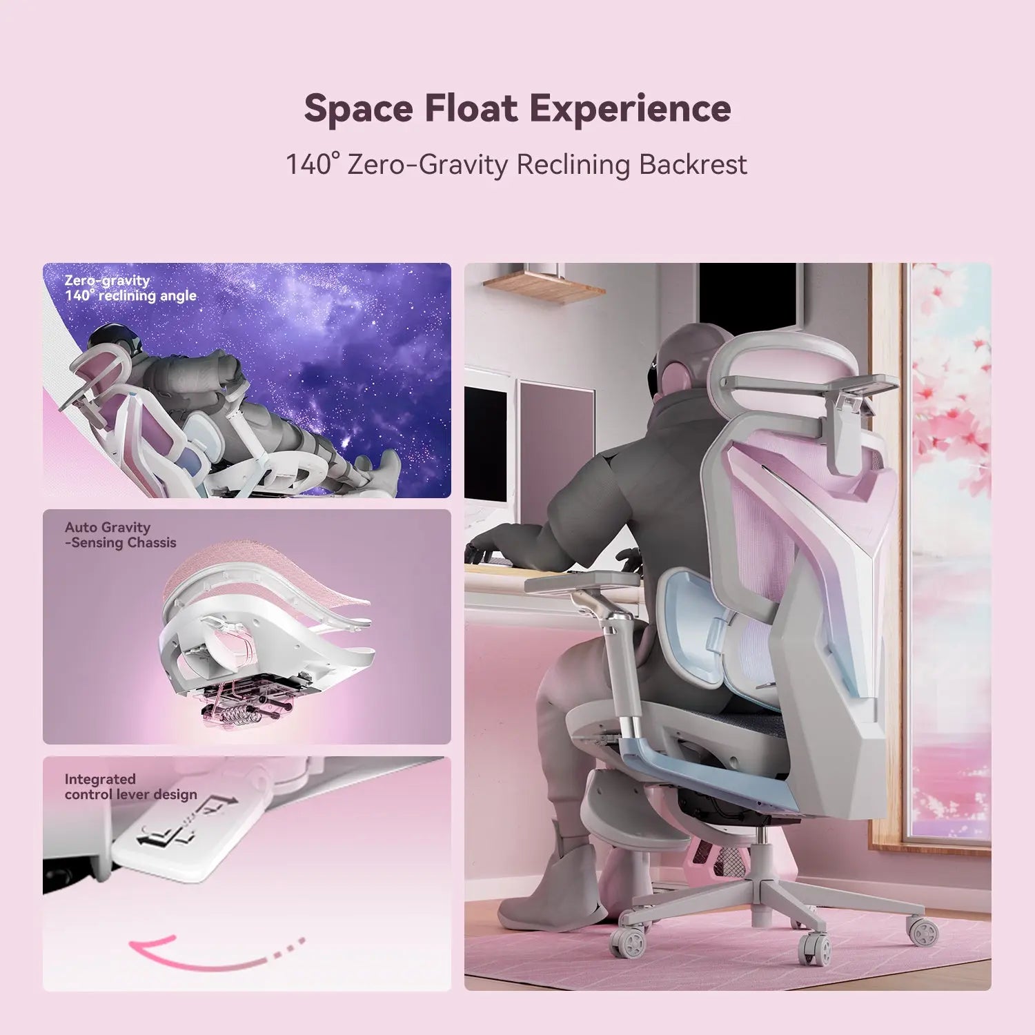AutoFull G7 Pink Ergonomic Gaming Chair - Adjustable Lumbar Support & Headrest - Comfortable Racing Style Computer Chair for Office & Home Gaming Setup - Perfect for Long Gaming Sessions & Work from Home
