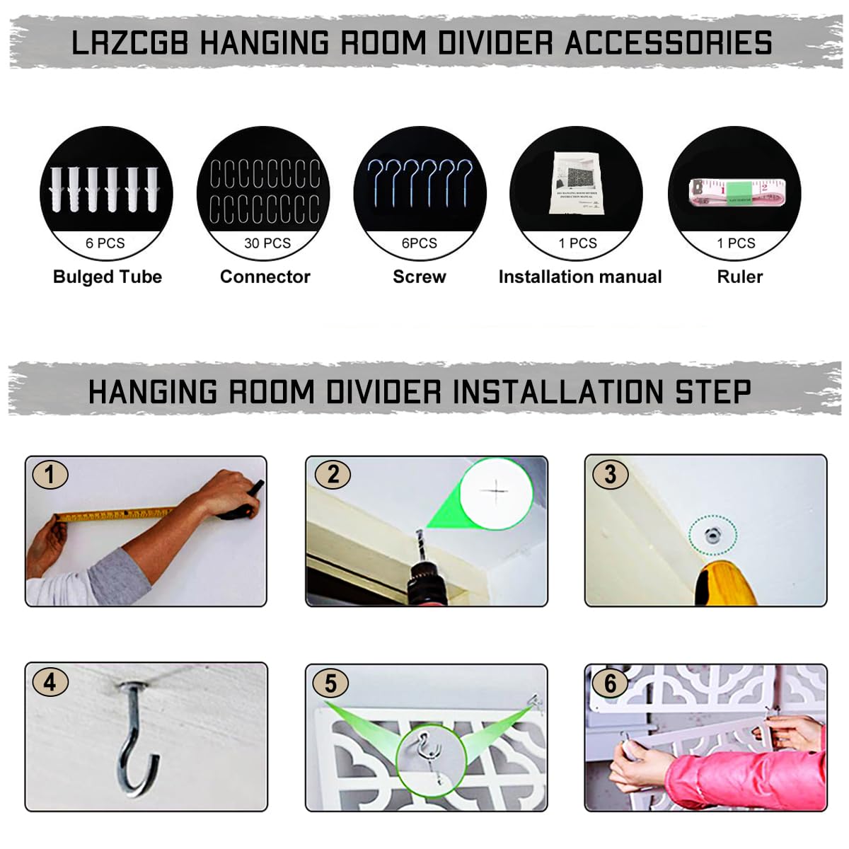 10-Piece White Wood-Plastic Hanging Room Divider Panel - DIY Privacy Screen for Bedroom, Hotel, Office & Home Decor | Space-Saving Partition Solution