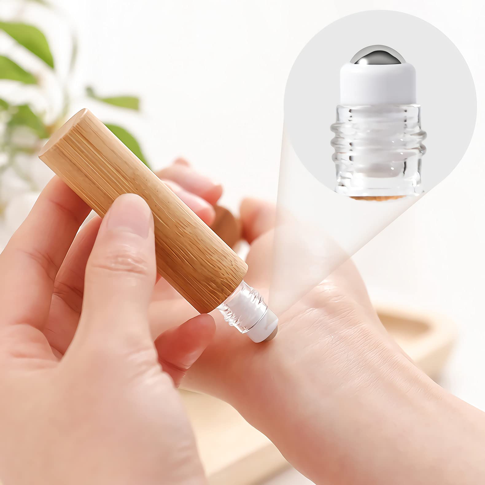 Refillable 5ml Bamboo Roll-on Bottles 3 Pack with Stainless Steel Roller Balls & Bamboo Caps - Essential Oil Roller Bottles for Aromatherapy, Perfume, Fragrance - Includes 1 Opener & 1 Funnel - Perfect for DIY Essential Oils, Travel & Relaxation
