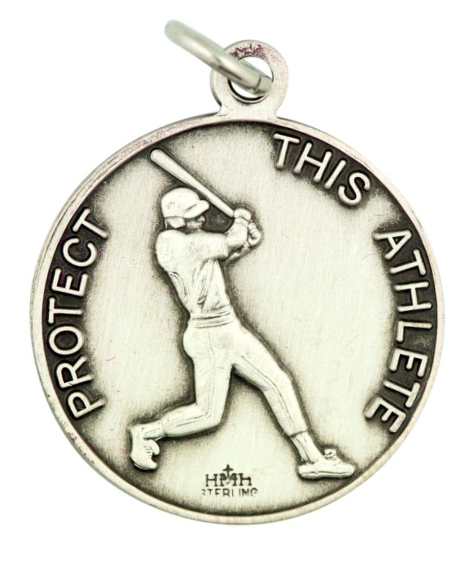 St. Rita Sterling Silver Baseball Medal Pendant - 15/16 Inch Religious Jewelry for Athletes - Perfect for Sports Protection & Catholic Gifts