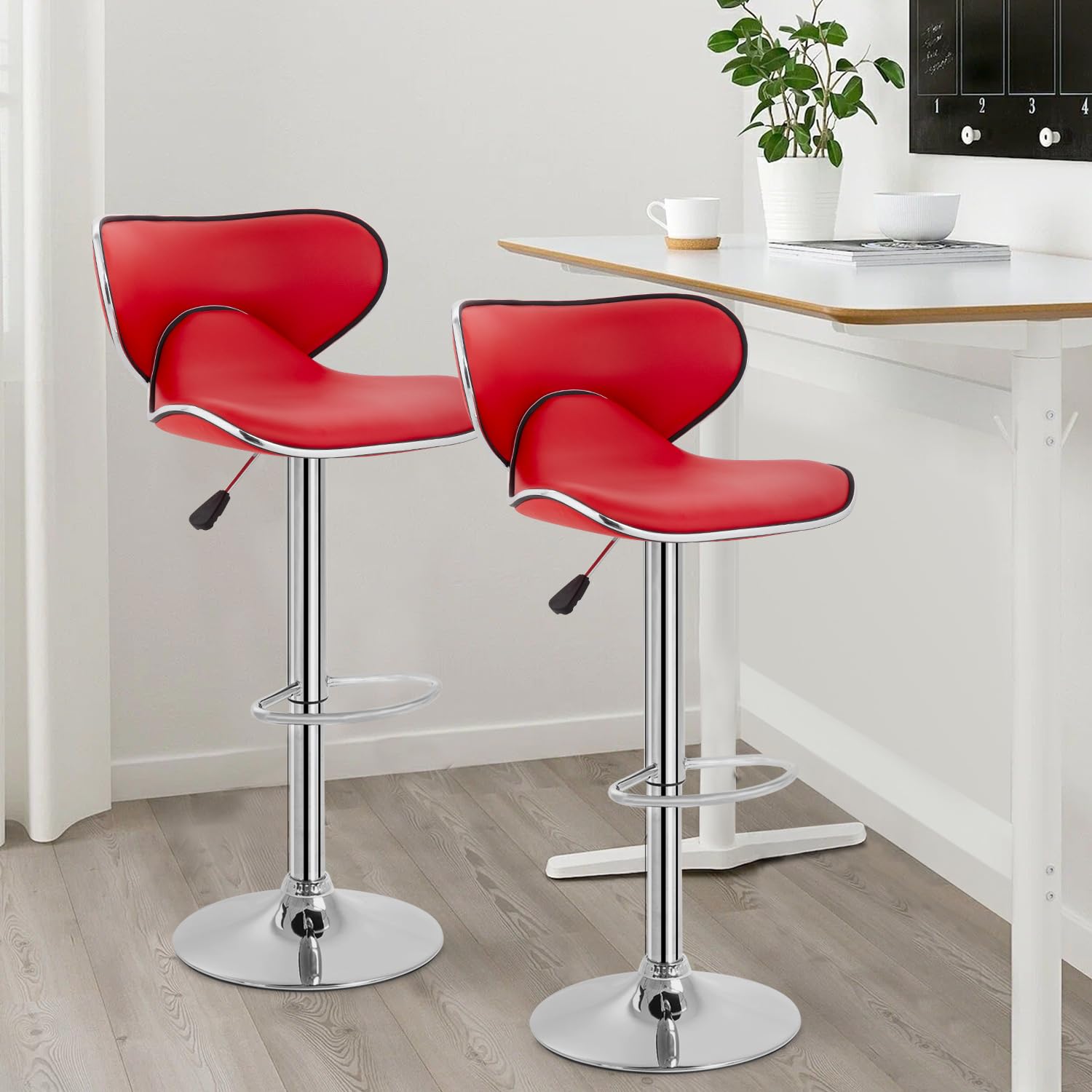 Best Adjustable Bar Stools Set of 2 - PU Leather Swivel Counter Height Bar Stools with Back Support - Perfect for Kitchen Island, Home Bar & Dining Room