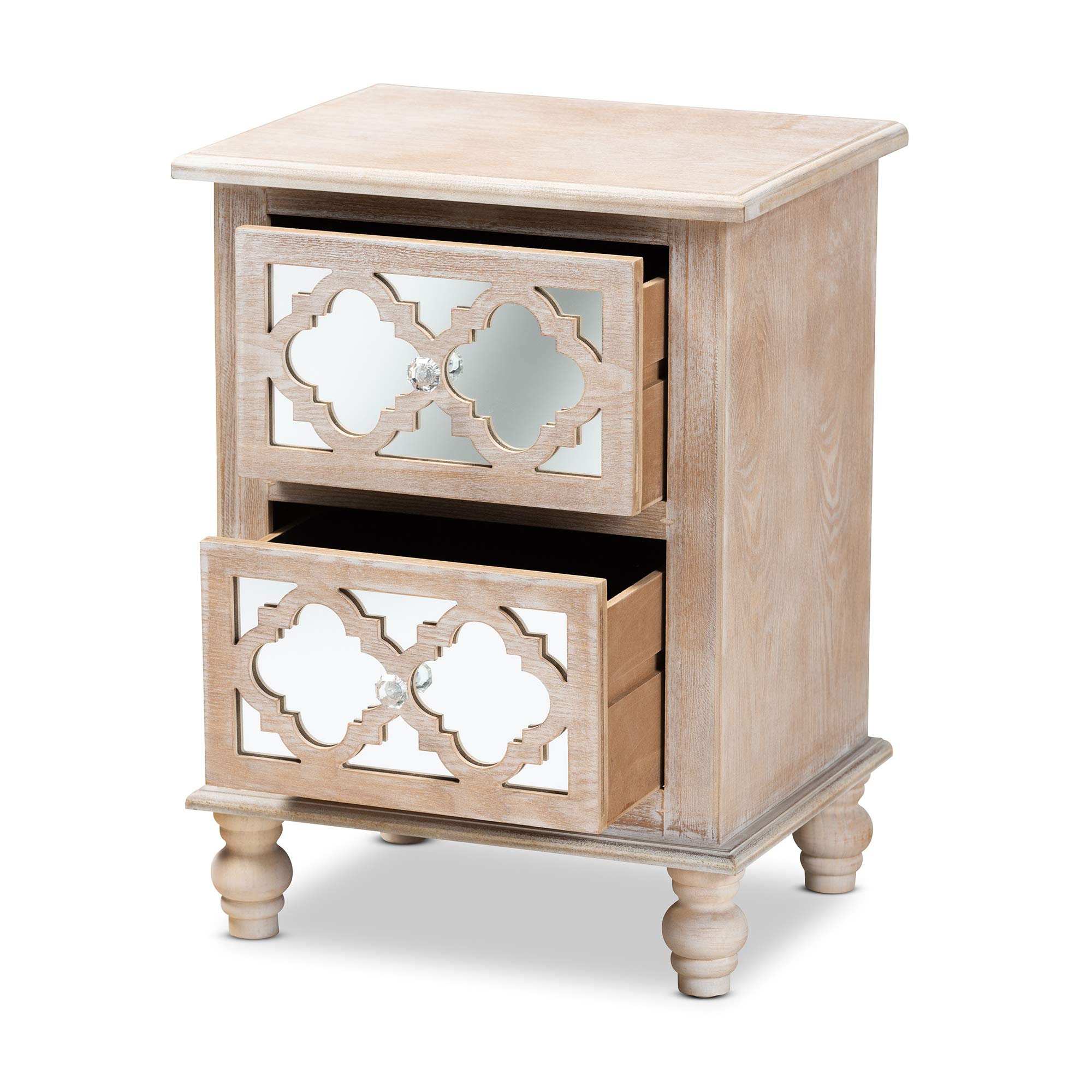 Baxton Studio Modern Nightstand with Mirror - Natural Wood Bedside Table for Bedroom, Living Room & Guest Room
