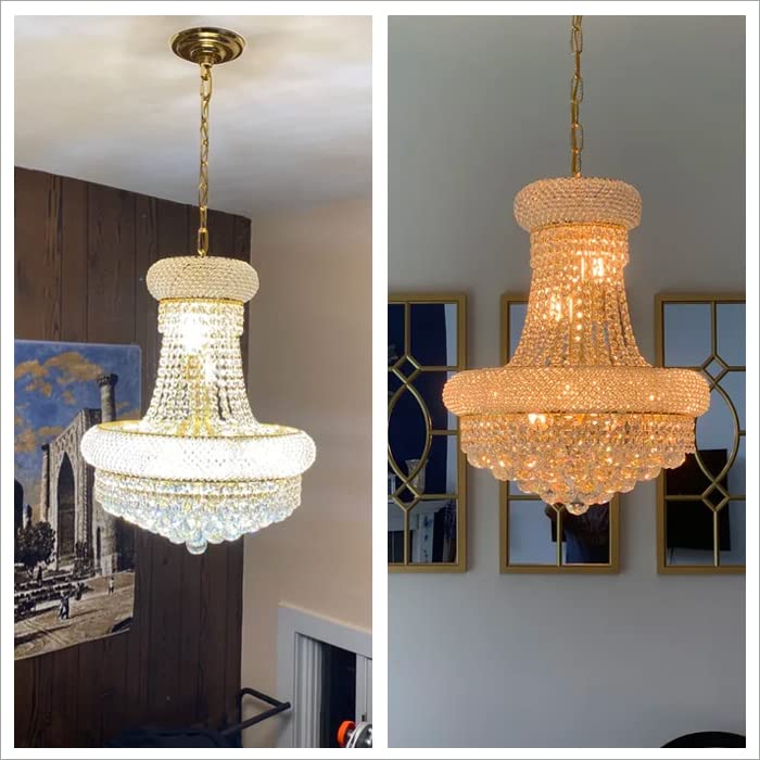 10-Light Empire Crystal Chandelier - Elegant Gold Finish Ceiling Light Fixture for Foyer, Entryway, Living Room, Dining Room, Bedroom & Hallway | Perfect for Home Decor, Wedding Venues & Luxury Interior Lighting