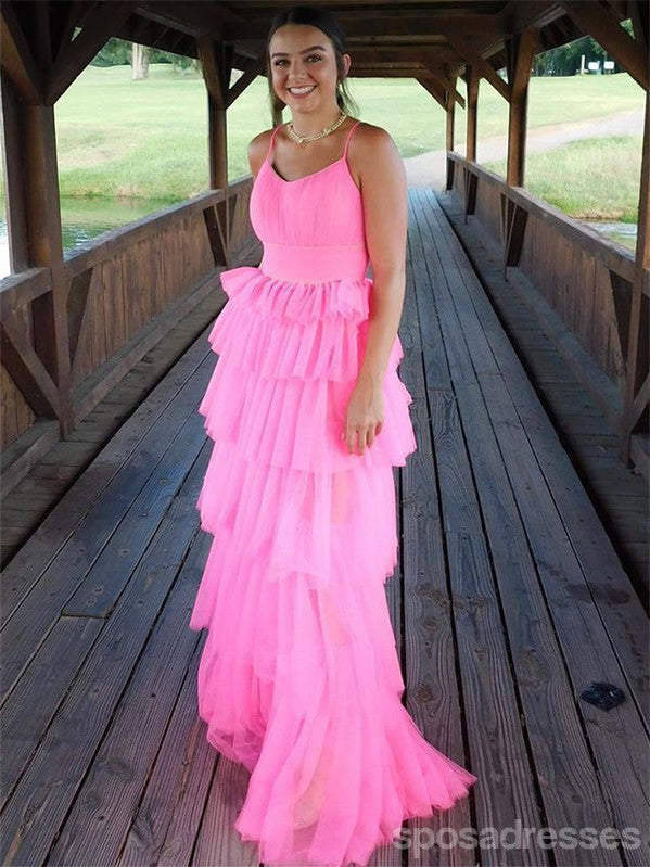Elegant Pink A-Line Spaghetti Strap Maxi Prom Dress for Women - Perfect for Evening Parties, Weddings & Formal Events