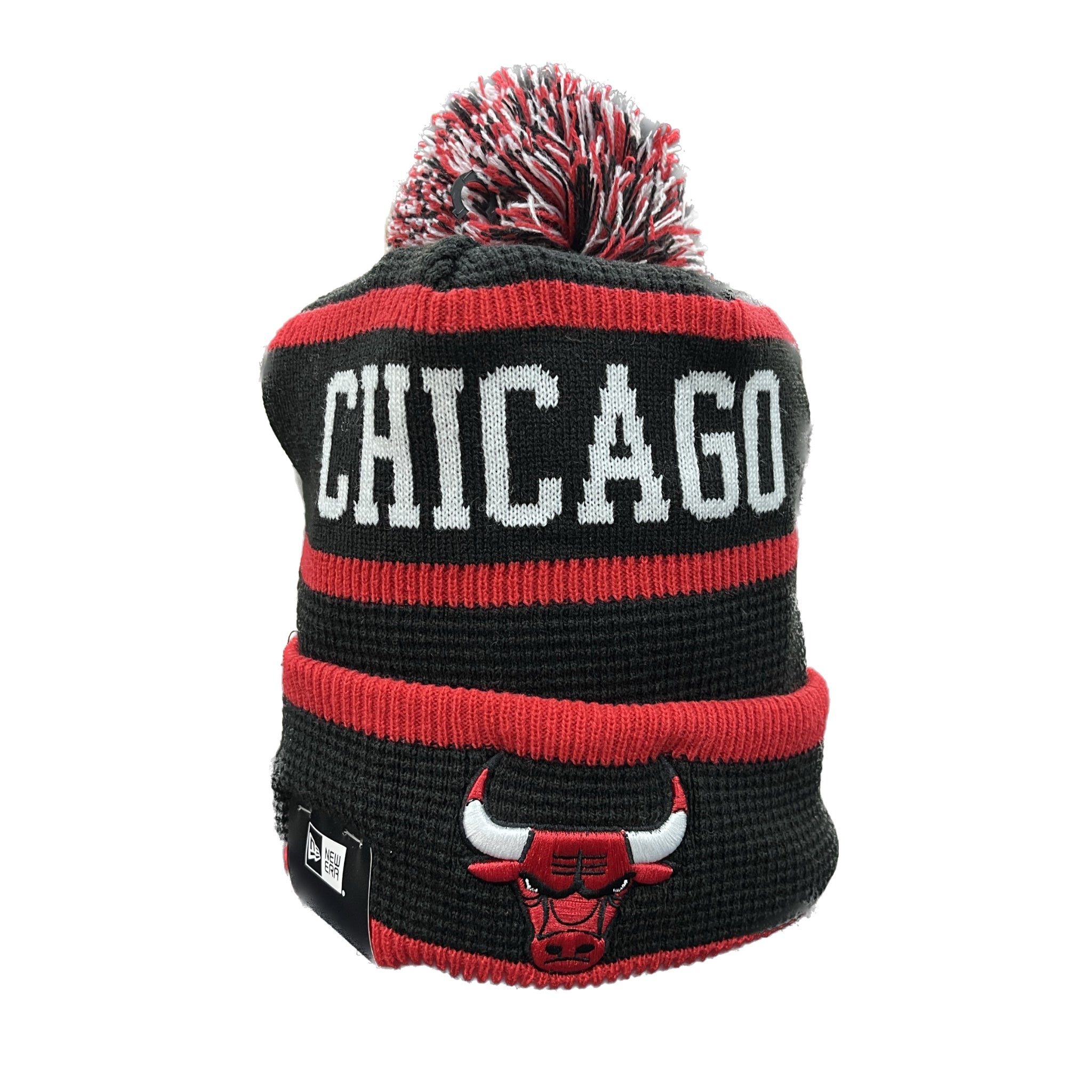 New Era Chicago Bulls Waffle Knit Beanie - Thick Winter Hat in Black, Red & White - Perfect for Cold Weather & NBA Games