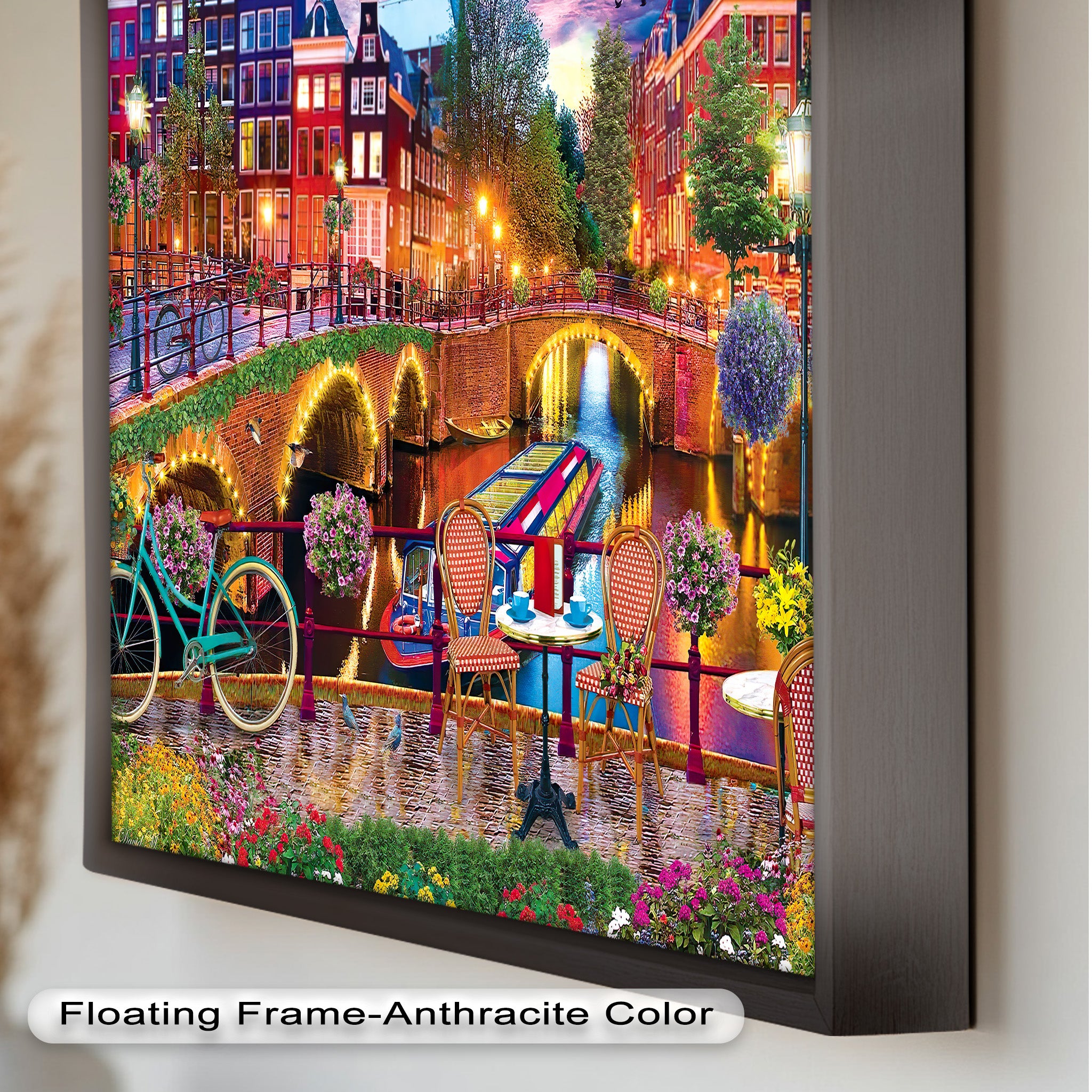 Stunning Amsterdam Sunset Oil Painting - Vibrant Cityscape Wall Art for Living Room & Office Decor