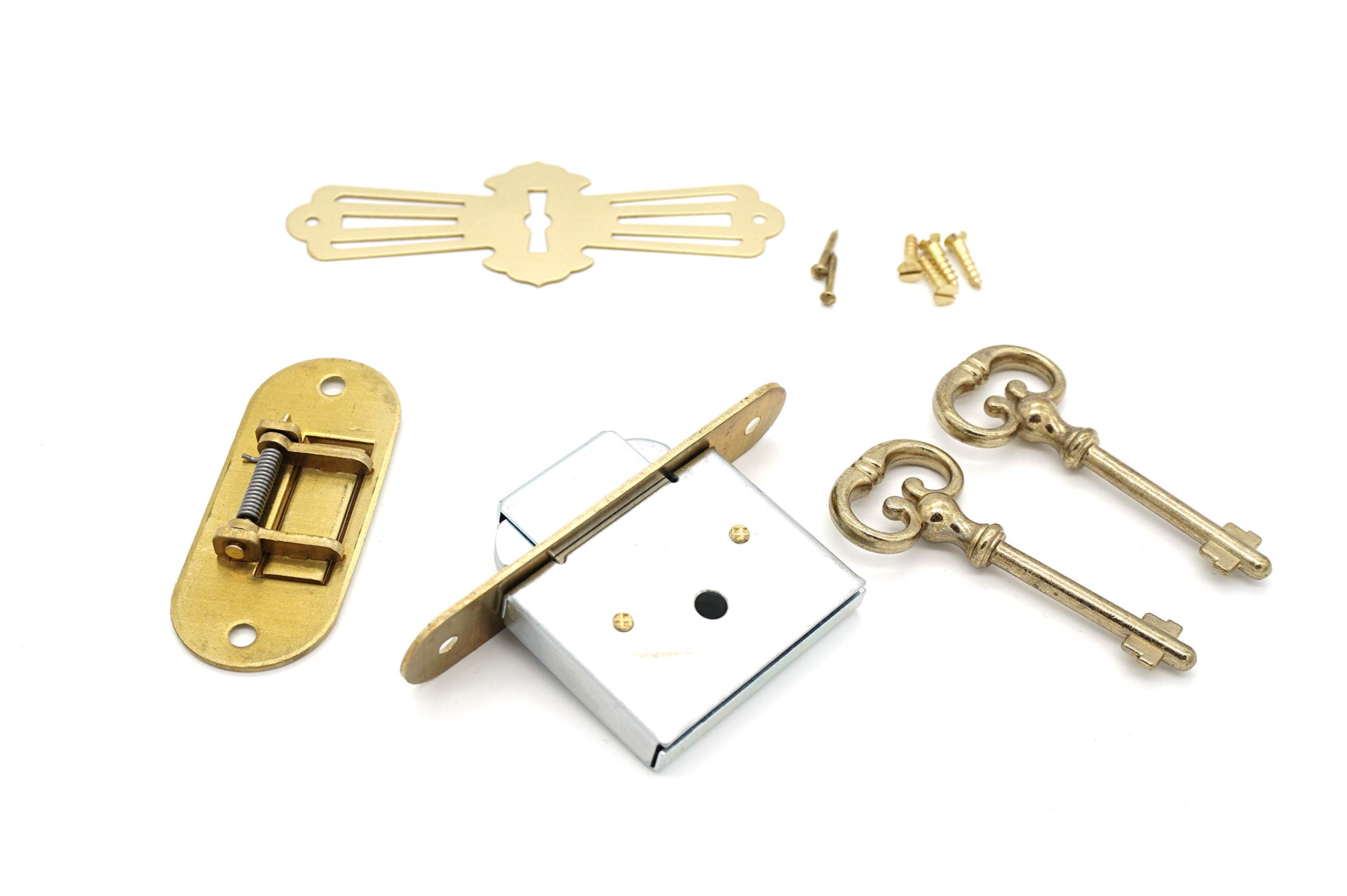 Antique Roll Top Desk Lock LK-02 - Full Mortise Lock with 2 Keys & Keyhole Cover - Secure Vintage Writing Desks & Home Office Furniture