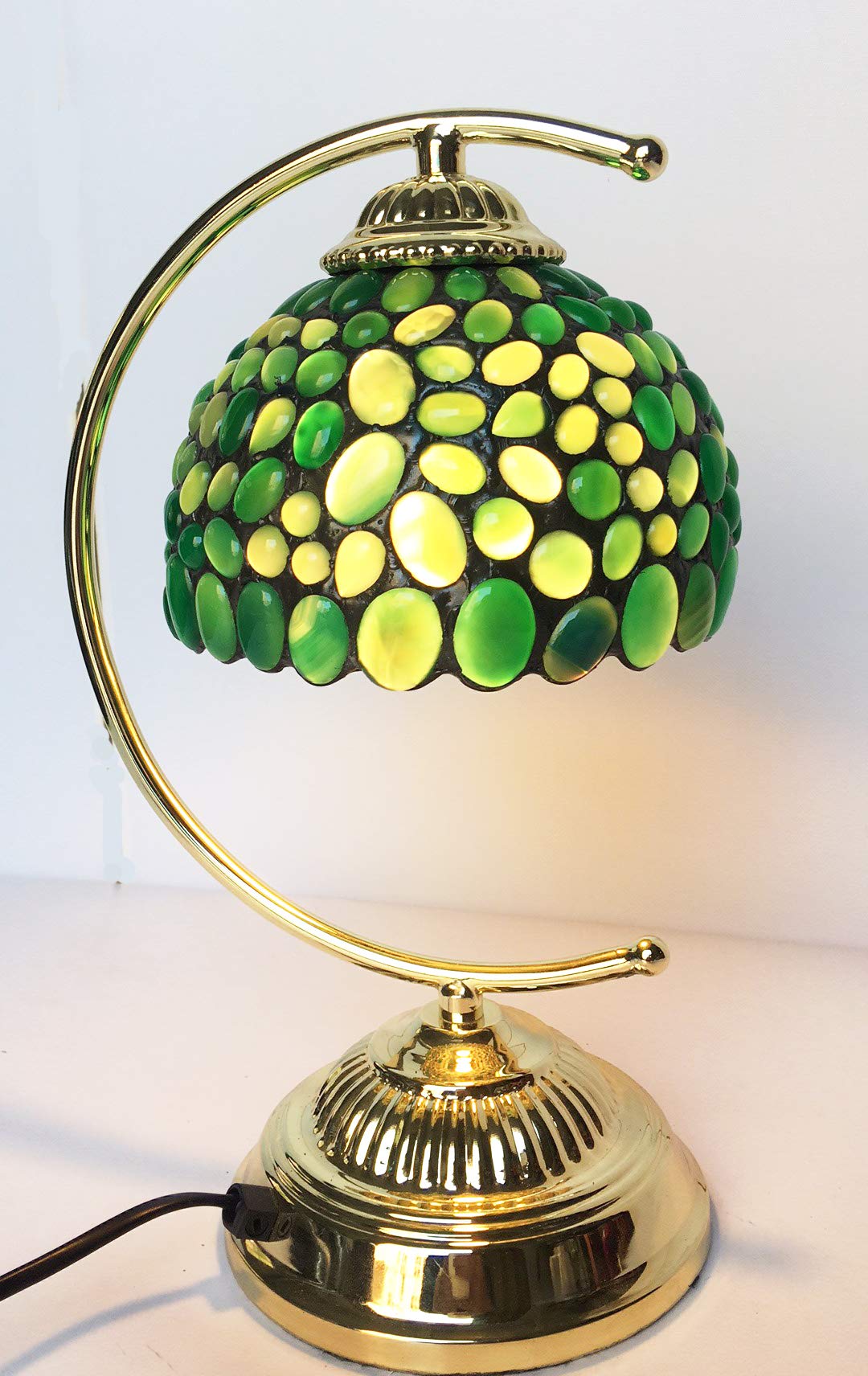 Handcrafted Agate Table Lamp with Tiffany Style & Gemstone Setting - Green Agate Stone Lamp for Home Decor, Bedroom, Living Room, Office