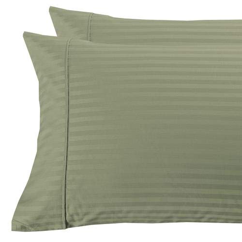 Luxury Damask Stripe 300 Thread Count King Size Pillowcase Set (2 Pack) - Soft Sage Green Bedding for Master Bedroom & Guest Room