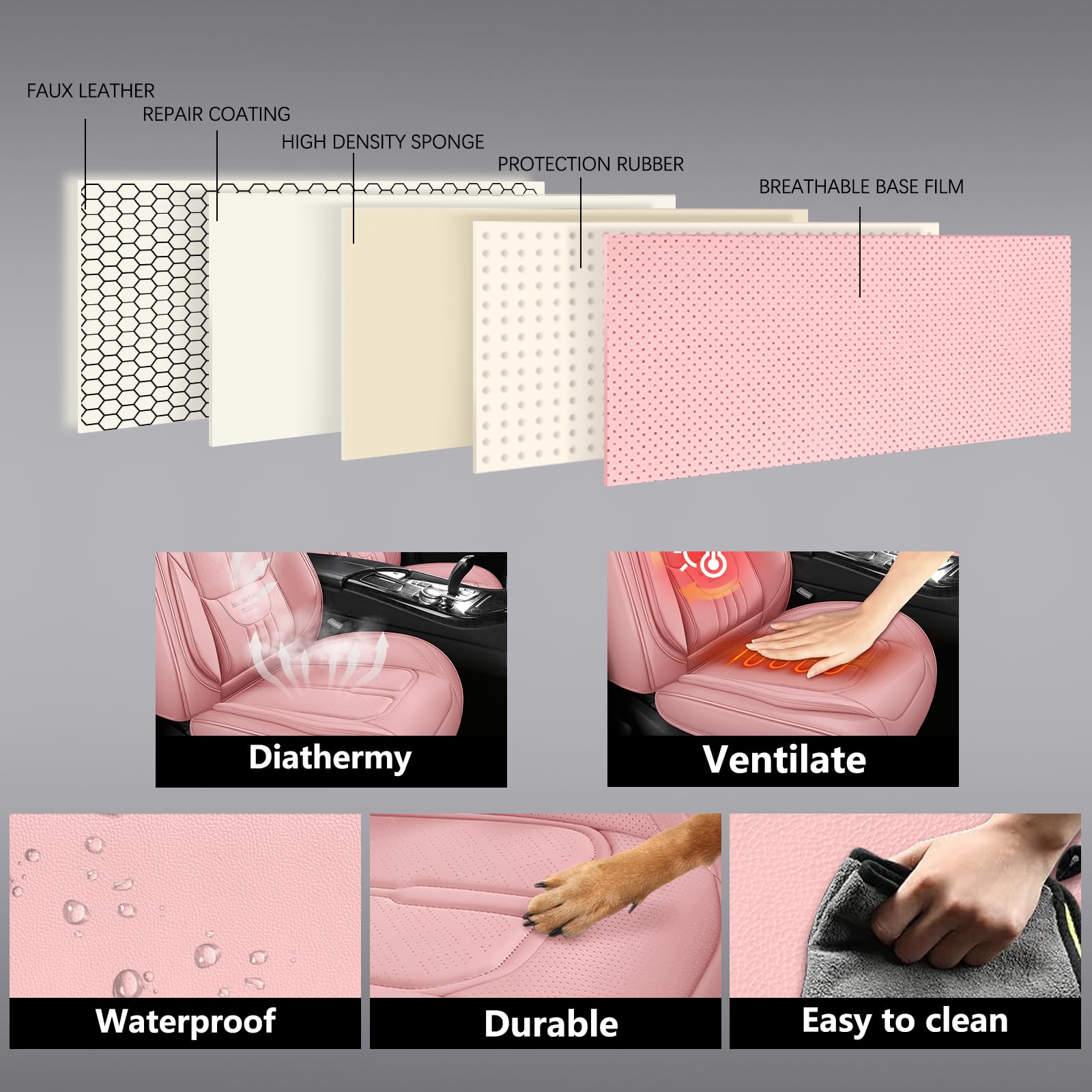 Premium Full-Grain Leather Car Seat Covers - Universal Fit for Cars, SUVs & Trucks | 2-Piece Front Seat Protectors with Luxury Cushioning | Durable Pink Automotive Seat Covers for Women & Girls | Perfect for Daily Commute, Road Trips & Vehicle Protection