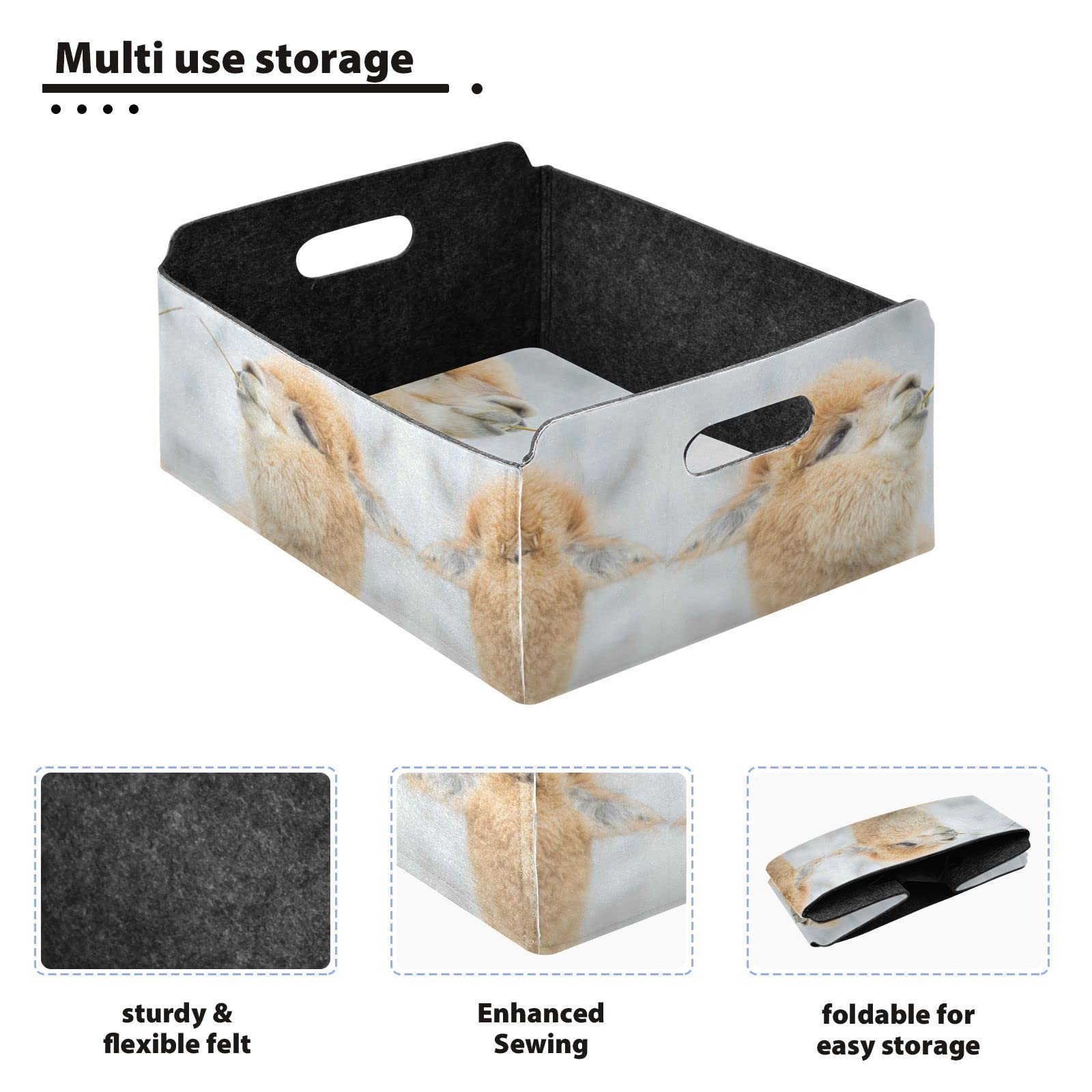 Llama Alpaca Felt Desk Organizer Tray - Foldable Rectangular Storage Plate for Jewelry, Vanity & Counter Tissues | Detachable & Portable Valet Tray for Home & Office Organization