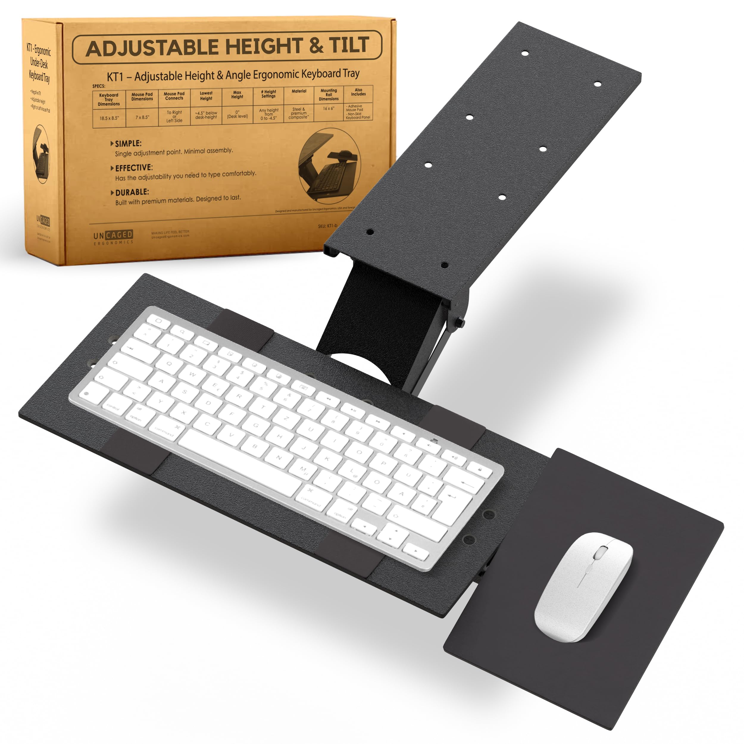 KT1 Ergonomic Under Desk Keyboard Tray - Adjustable Height & Tilt Slide-Out Tray with 360° Swivel & Mouse Pad | Perfect for Home Office, Gaming Setup & Workspace Ergonomics