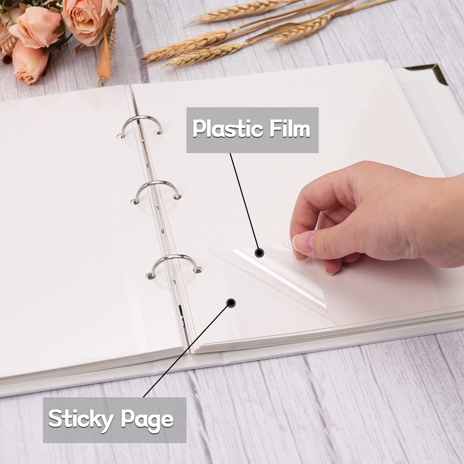 Vienrose DIY Scrapbook Album - 40 Page Self-Adhesive Hardcover Photo Book with 3-Ring Binder, Wedding Guest Book & Memory Book for Couples, Friends, Kids - Perfect for Wedding, Anniversary, Baby Shower Gifts & Photo Preservation