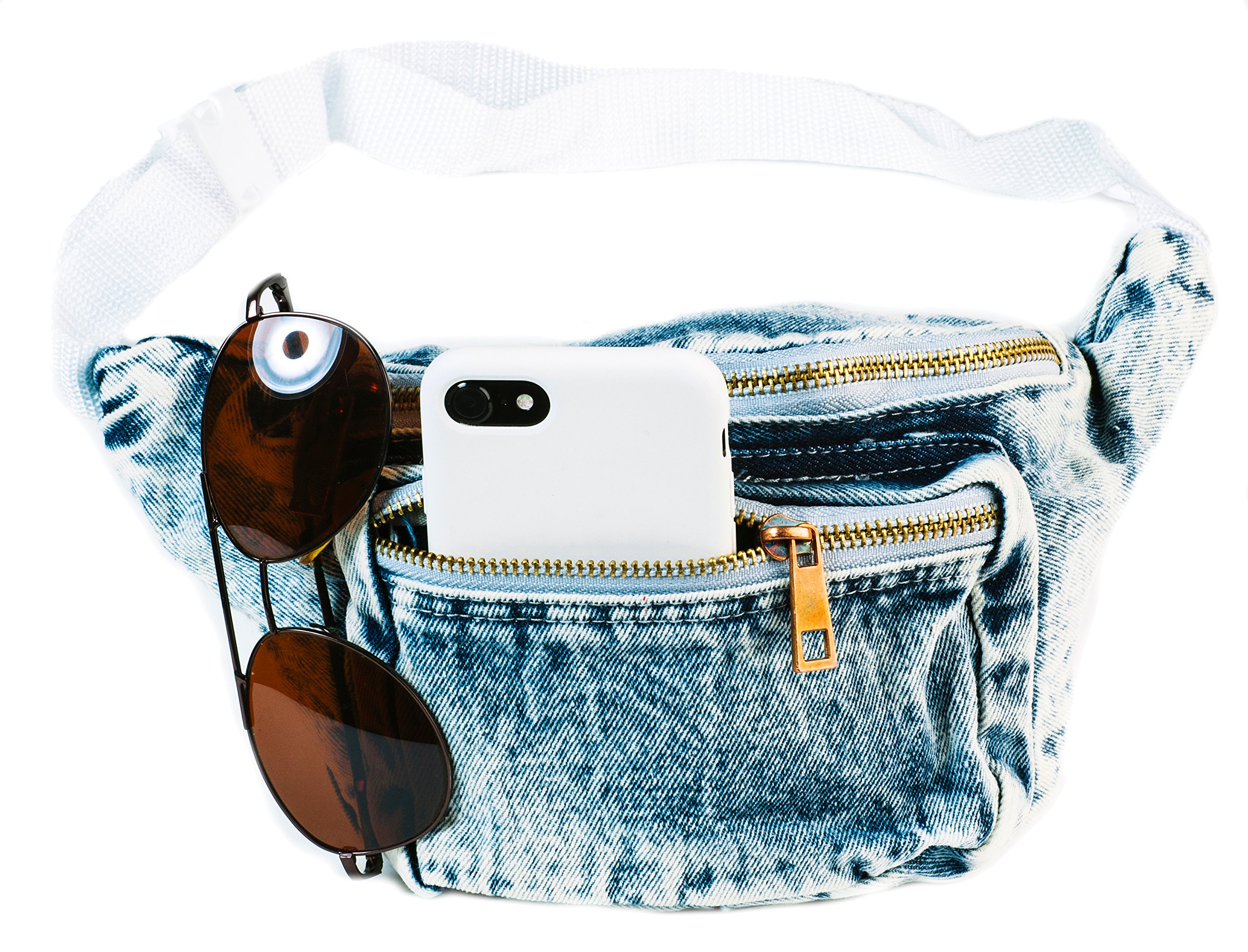 Funny Guy Mugs Premium Retro Denim Fanny Pack - Vintage Acid Wash Jean Waist Bag for Men & Women | Perfect for Travel, Hiking, Concerts & Everyday Use