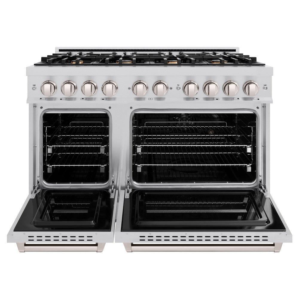ZLINE 48 Inch 6.7 Cu. Ft. Classic Double Oven Dual Fuel Range - Stainless Steel with 8 Brass Burners (CDR BR 48) | Professional Gas Stove for Home Kitchen, Baking & Cooking Large Meals