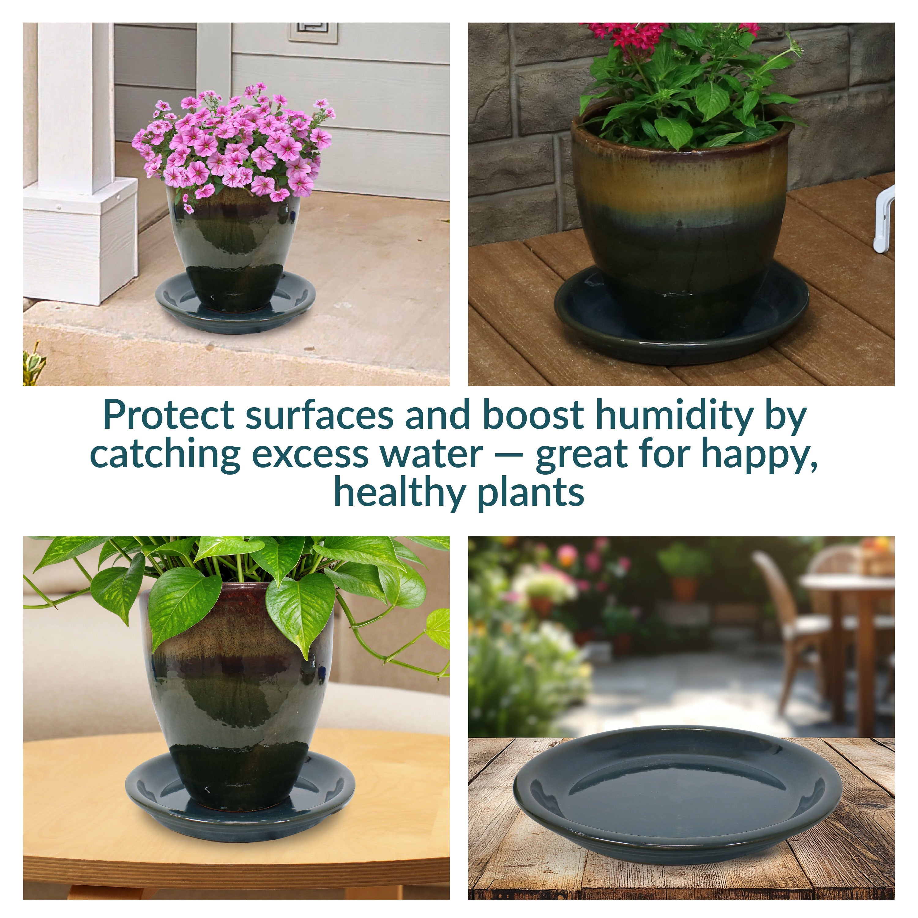 Sunnydaze 4-Pack Glazed Ceramic Plant Saucers for Indoor & Outdoor Potted Plants – Perfect for Home, Garden, and Patio Decor