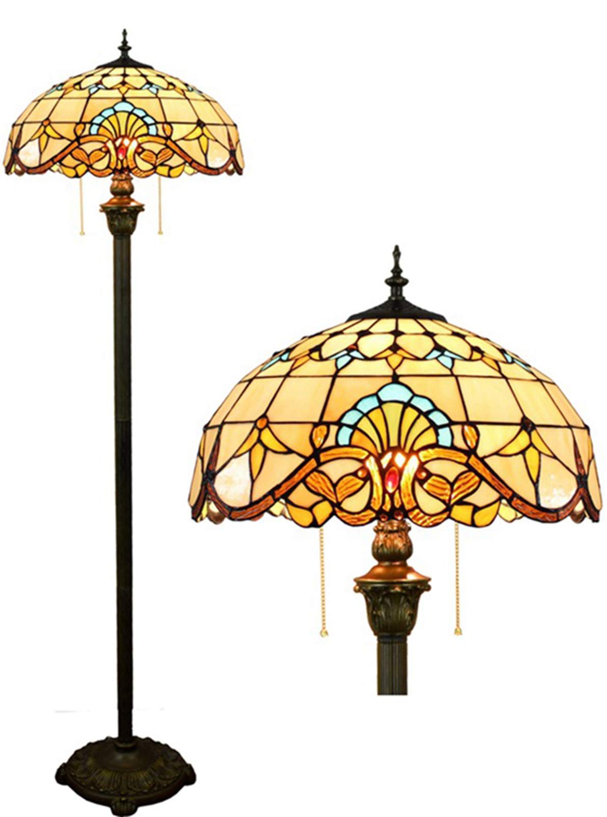 Tiffany Style Floor Lamp with Stained Glass Shade - Elegant Standing Lamp for Living Room, Dining Room, Bedroom & Bar | Perfect for Reading & Ambient Lighting