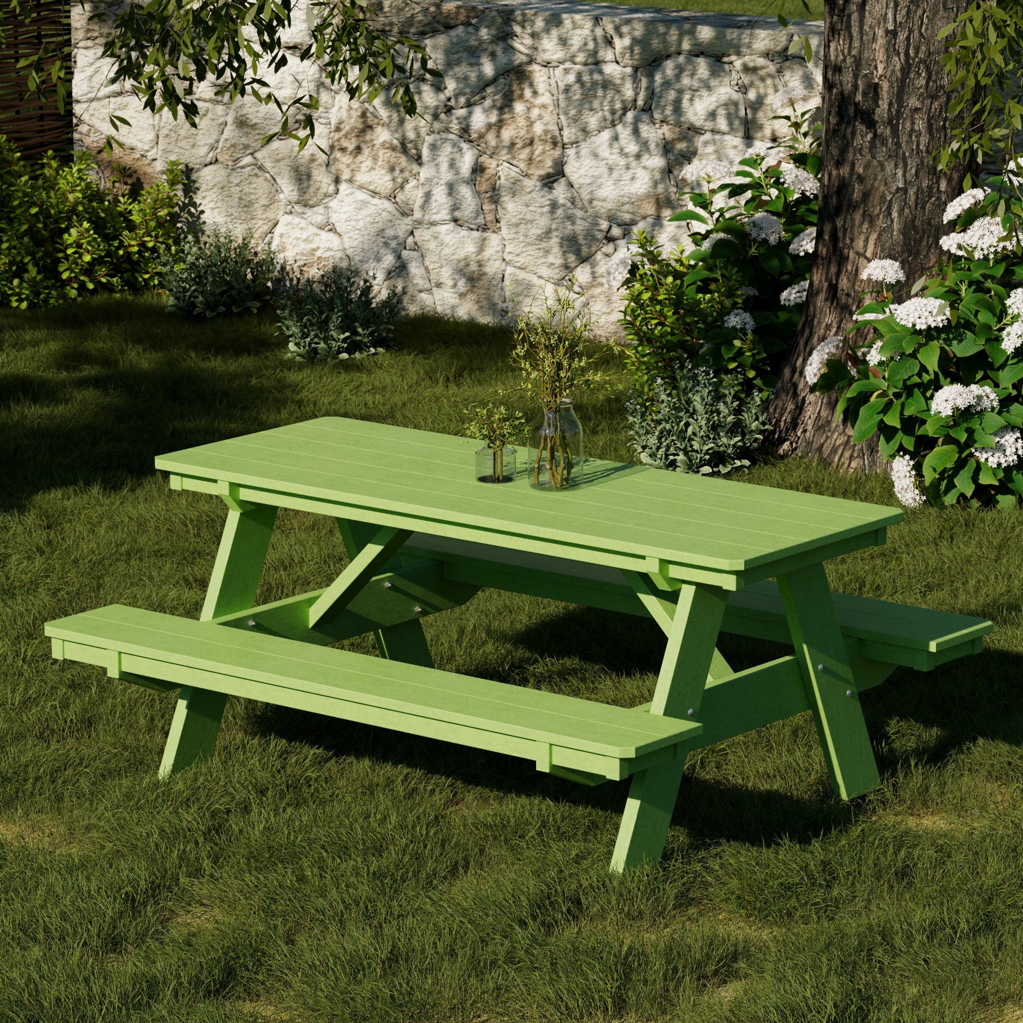 Heritage 72 Inch Outdoor Picnic Table with Attached Benches - Durable All-Weather Patio Furniture for Backyard, Garden, and Park Gatherings