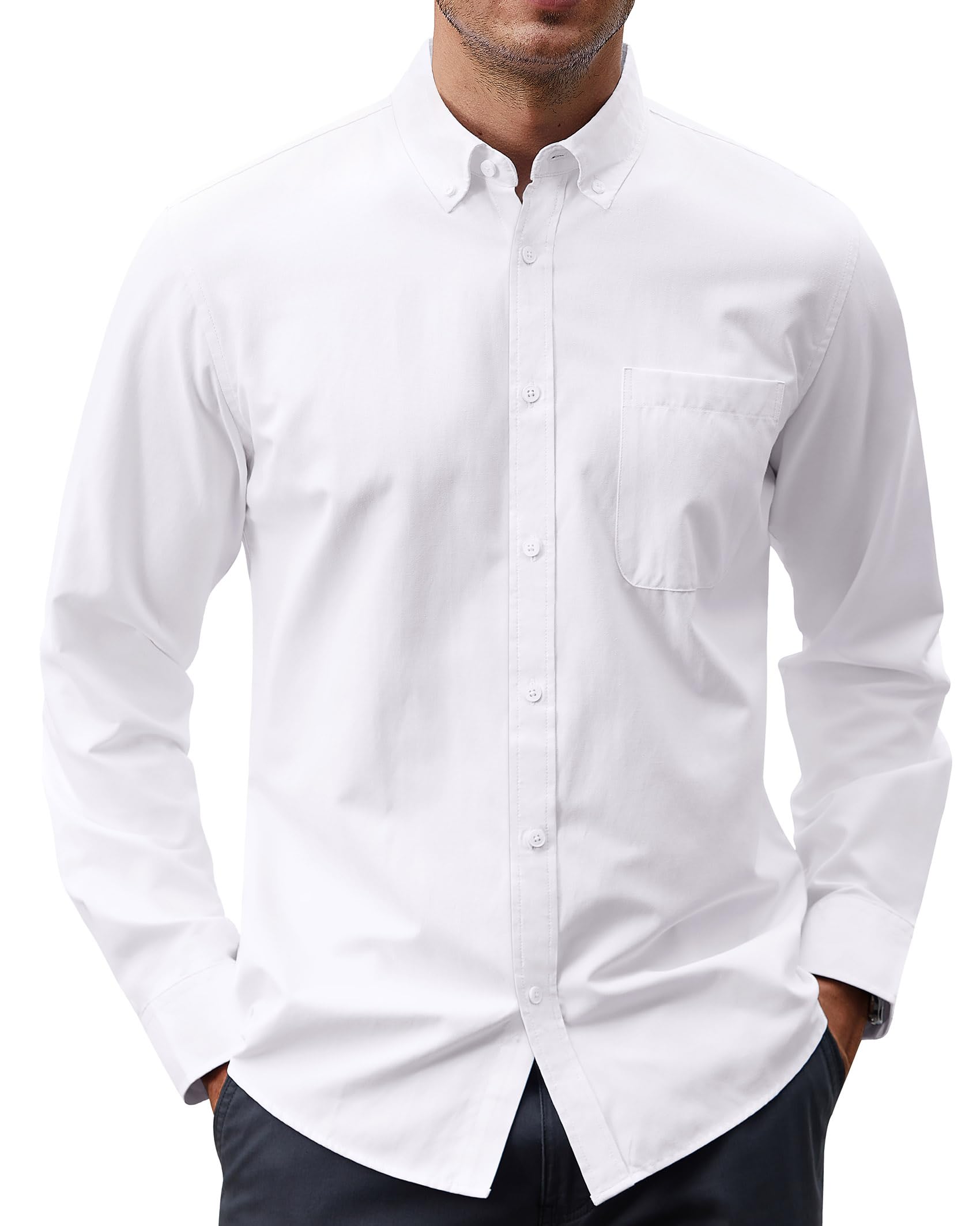 J.VER Men's Classic Oxford Shirt - Solid Color Casual Button Down Collar Long Sleeve Dress Shirt with Chest Pocket | Office Wear, Business Casual & Smart Outfits