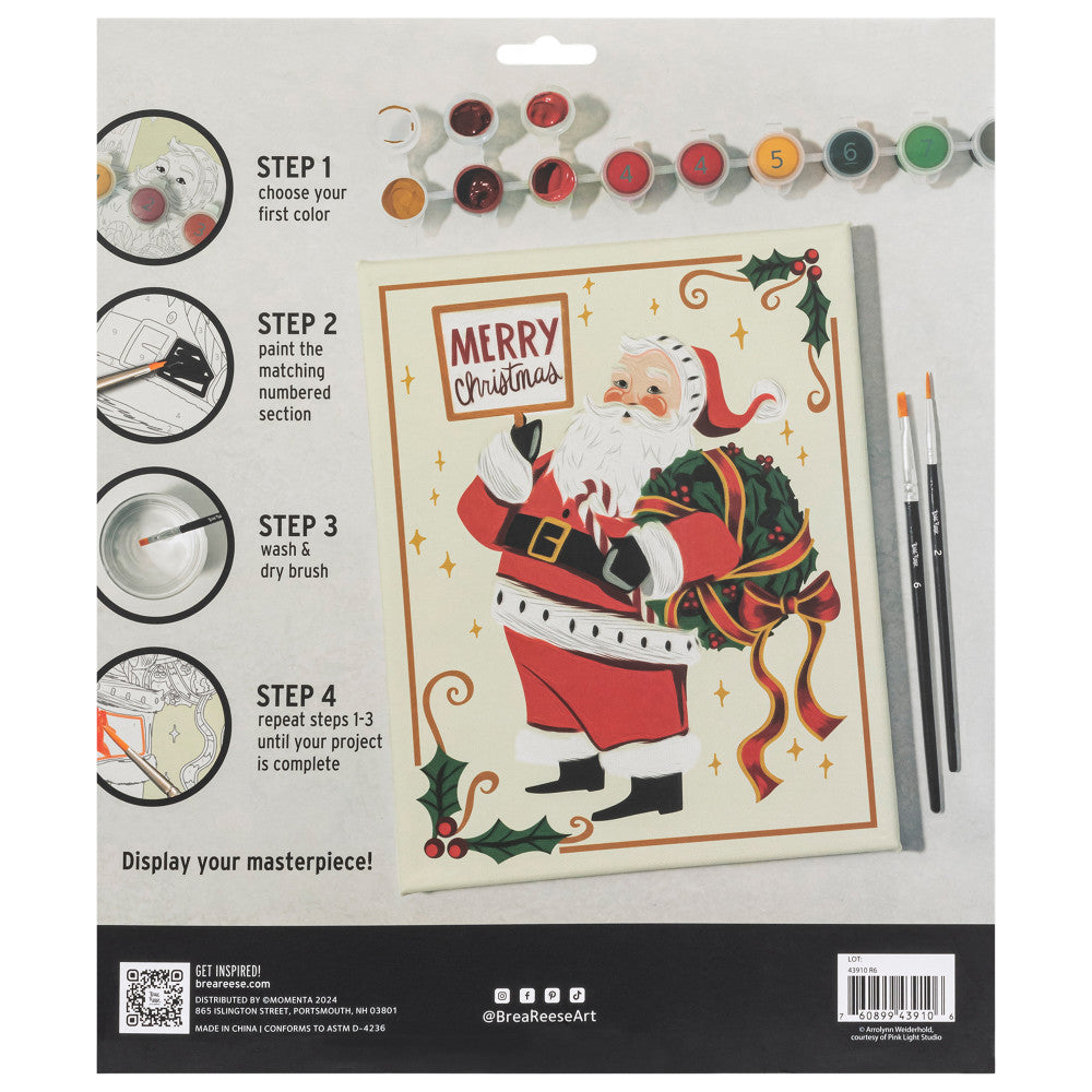 Brea Reese Santa Claus Acrylic Paint by Numbers Kit for Adults - DIY Christmas Art Painting Set for Home Decor & Holiday Gifts