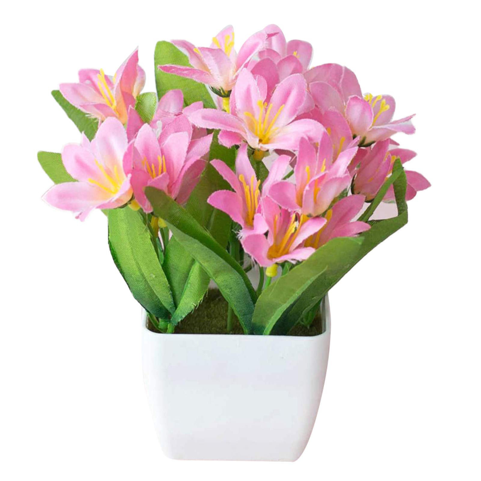 JENPECH Artificial Lily Flower Plant - UV Resistant Fake Outdoor Plants for Home, Garden, Office, Cafe, Wedding & Party Decor - Pink (Perfect for Indoor/Outdoor Bonsai Decoration)