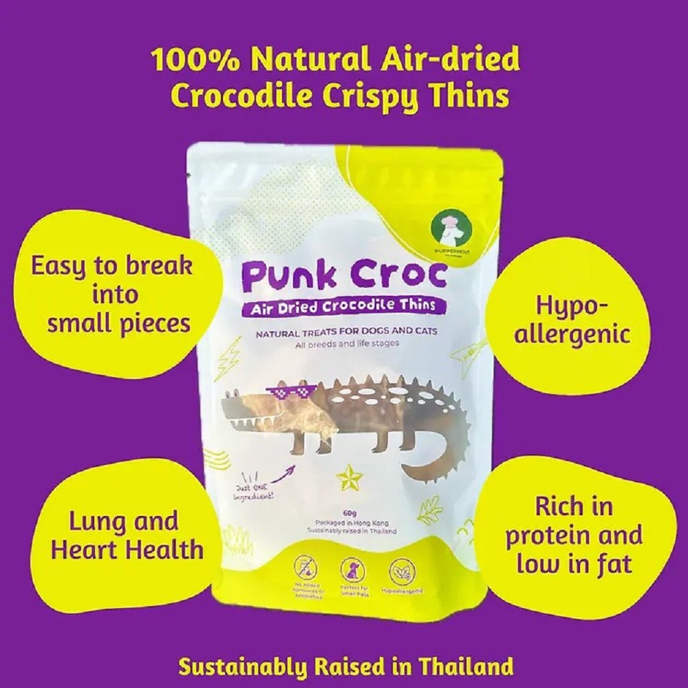 Premium Punk Croc Air-Dried Crocodile Dog & Cat Treats - All-Natural Protein Snacks for Training, Chewing & Dental Health - Perfect for Puppies, Adult & Senior Pets