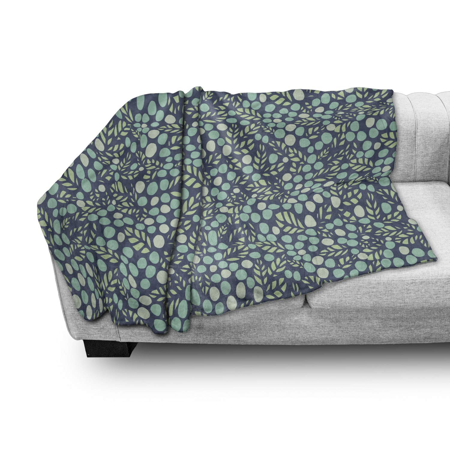 Ambesonne Floral Fleece Throw Blanket - Soft Cozy Couch Cover with Tiny Round Bloom & Leaf Nature Design, 70