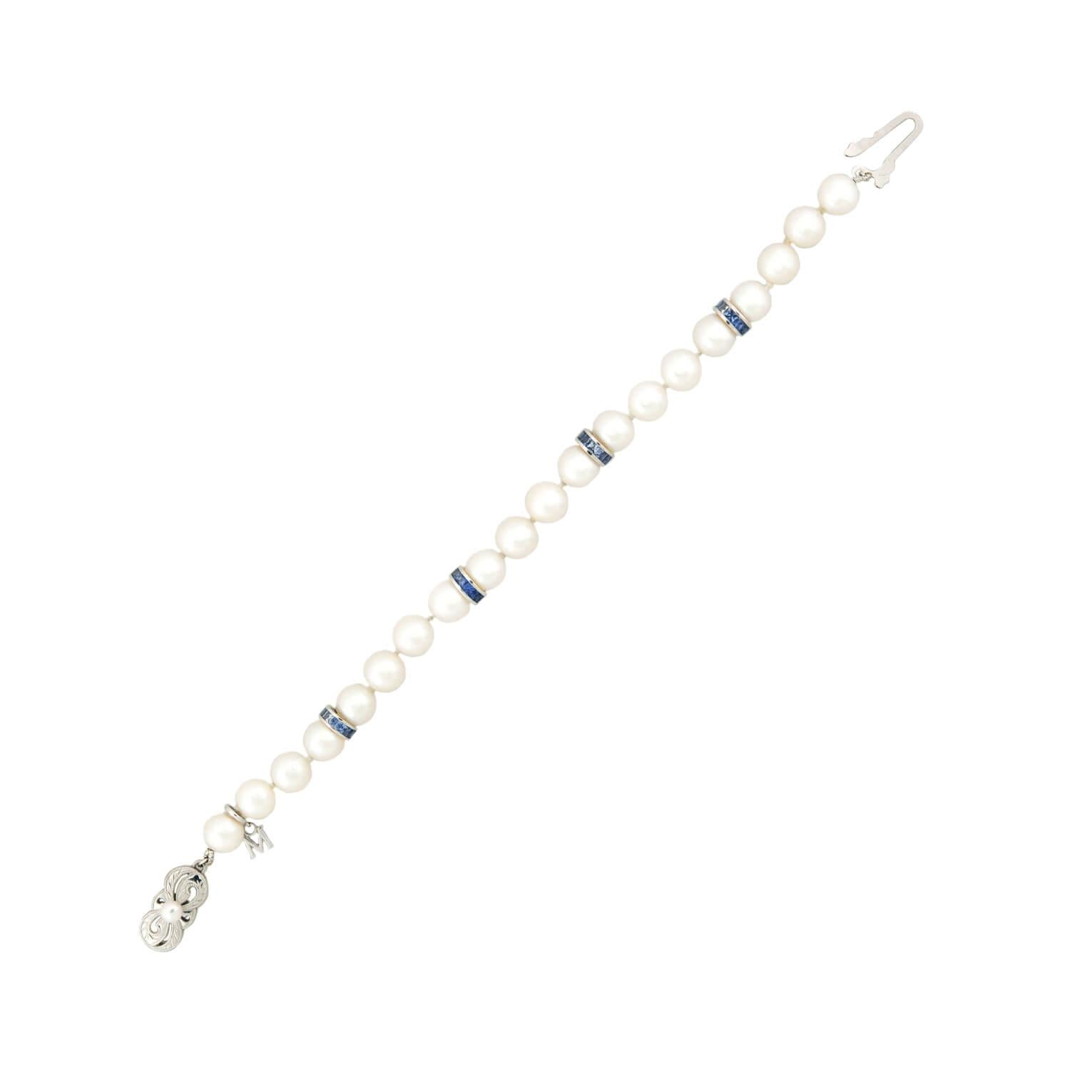 MIKIMOTO Estate 18K Gold Pearl & Sapphire Bracelet for Women - Luxury Jewelry Gift for Anniversary, Wedding & Special Occasions