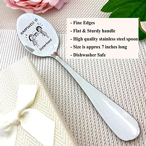 Personalized Engraved Silver Coffee Spoon - 7 Inches Sisterhood Gift for Best Friend, Sister, or Loved One - Perfect for Coffee, Tea, Peanut Butter & Special Occasions
