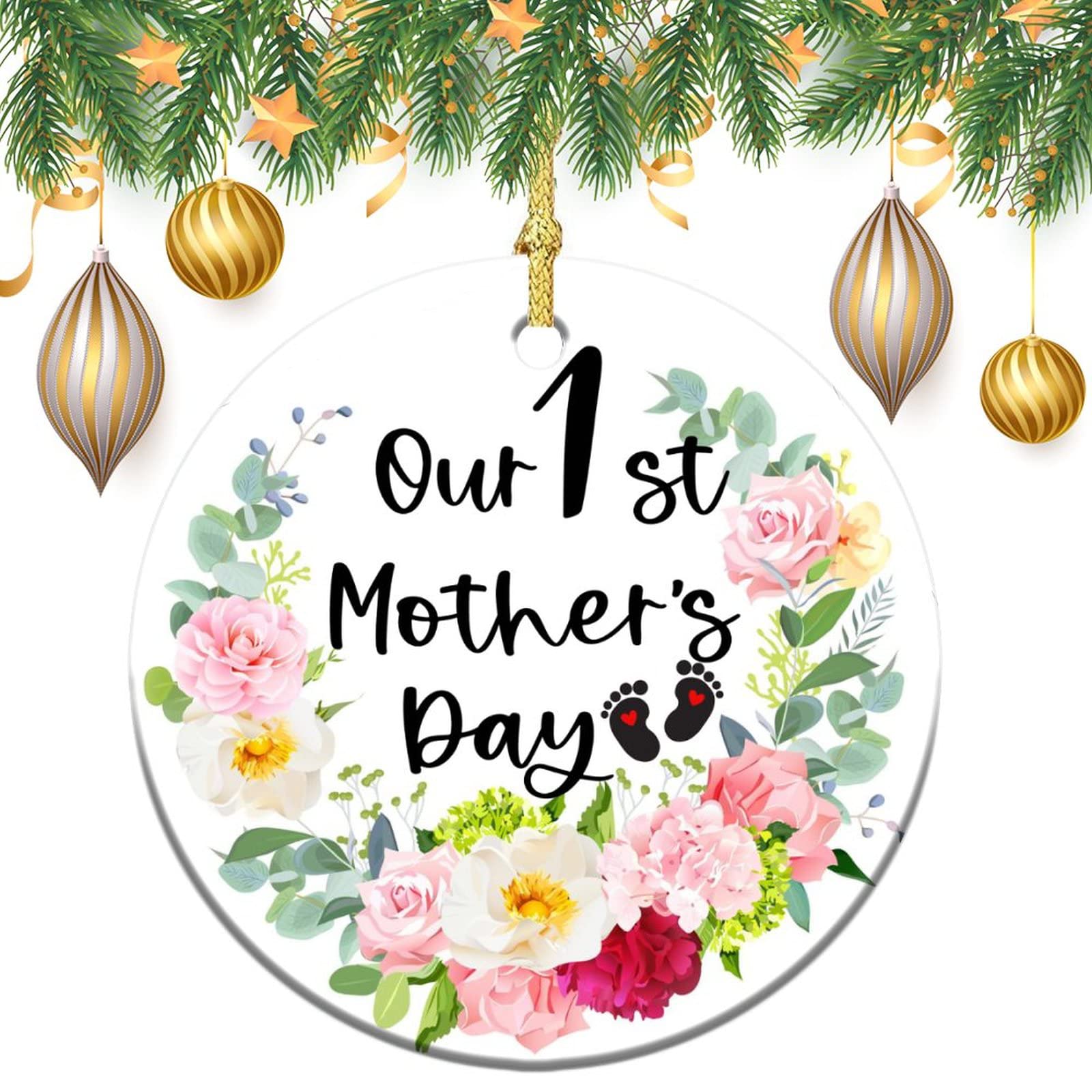 Personalized Mother's Day Gift for New Moms - Custom Carnation Hanging Ornament for Wife, Girlfriend & Loved Ones | Perfect for Nursery Decor, Baby Shower & First Mother's Day Celebration