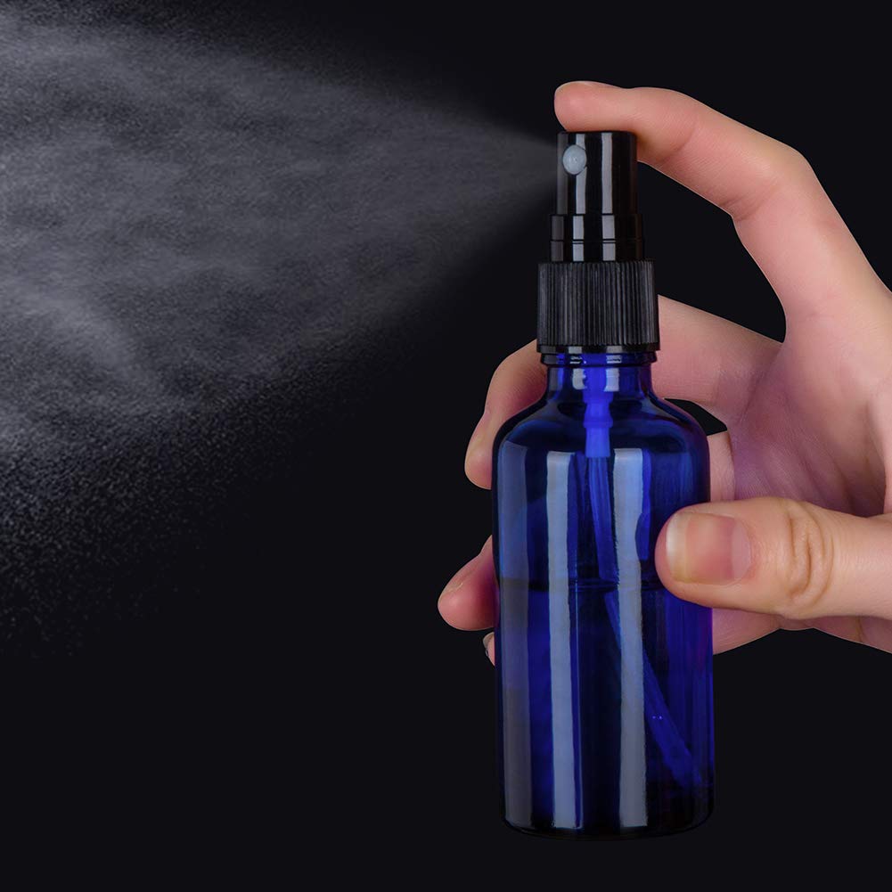 2oz Small Fine Mist Spray Bottles for Essential Oils - 3 Pack Blue Glass Bottles with Adjustable Nozzle | Perfect for Aromatherapy, Hair Care & DIY Beauty Products