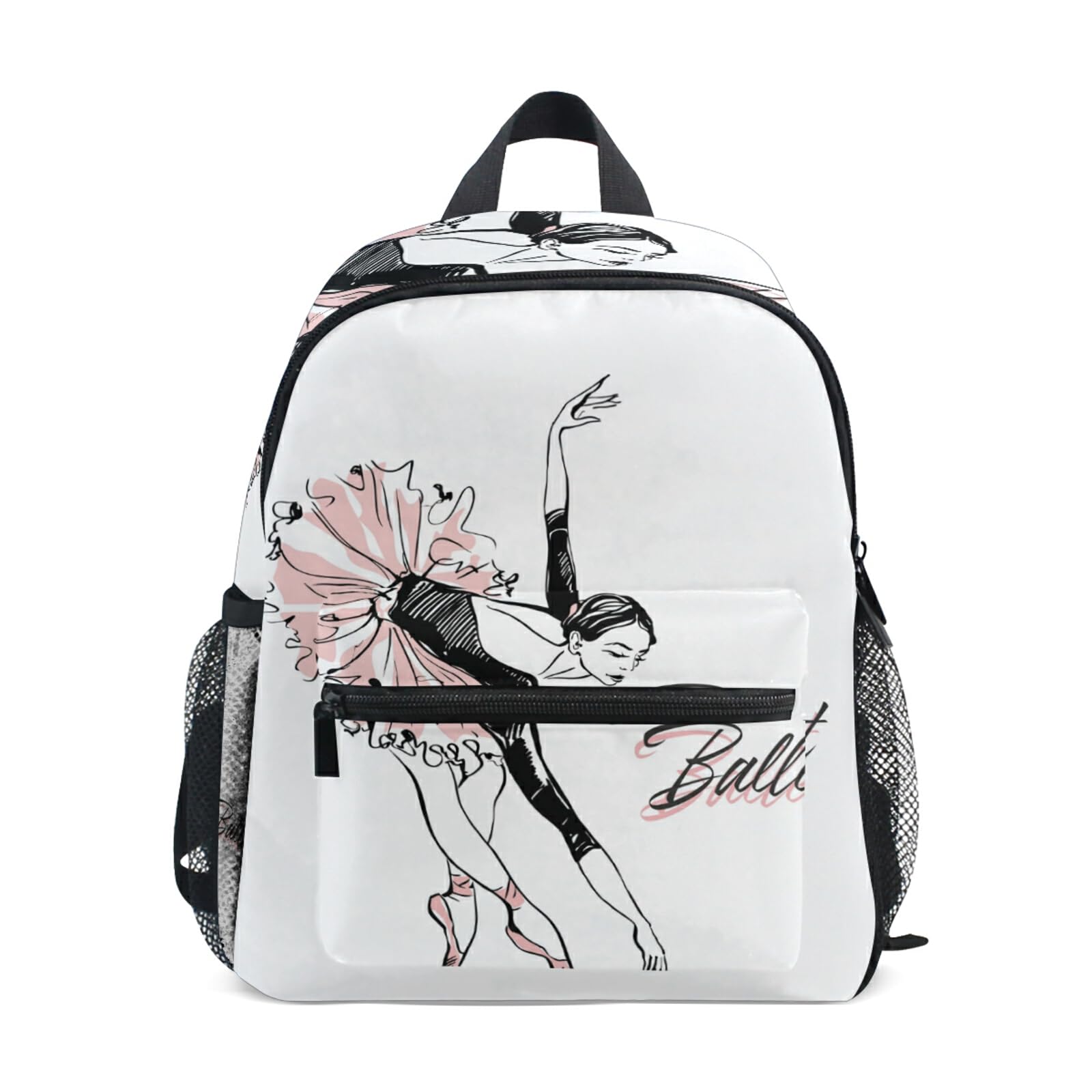 Pink Ballet Preschool Backpack with Adjustable Chest Strap - Cute Mini Toddler Backpack for Boys & Girls - Daycare Toy Bag with Name Tag (10x4x12 Inches) - Perfect for Dance Class, Preschool & Travel