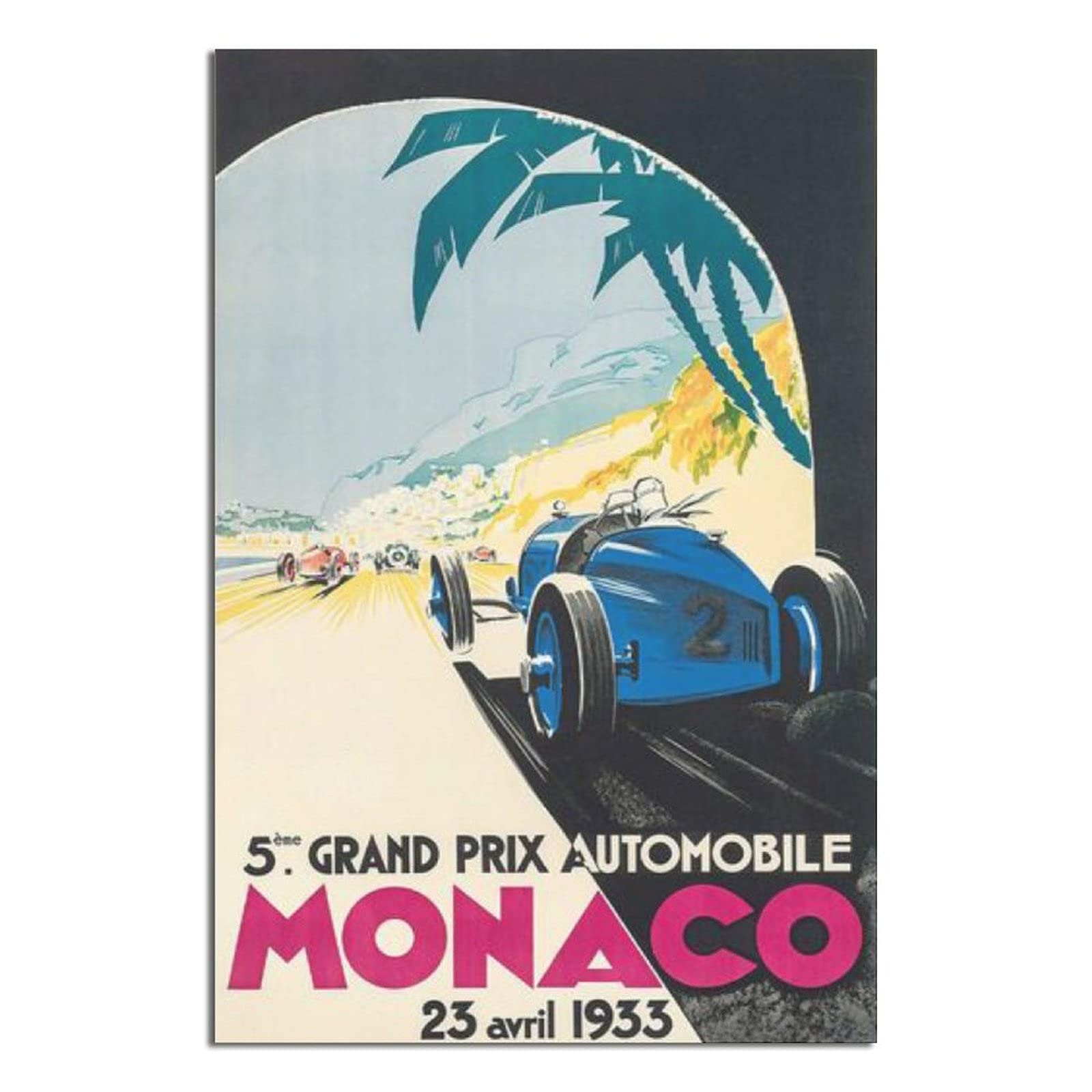 Vintage Monaco Grand Prix 1933 Travel Poster - Classic Car Racing Canvas Wall Art - Home Office Decor for Living Room, Bedroom & Man Cave - Perfect Gift for Racing Fans & Vintage Enthusiasts - Ideal for Sports Bars, Garages & Racing Themed Rooms