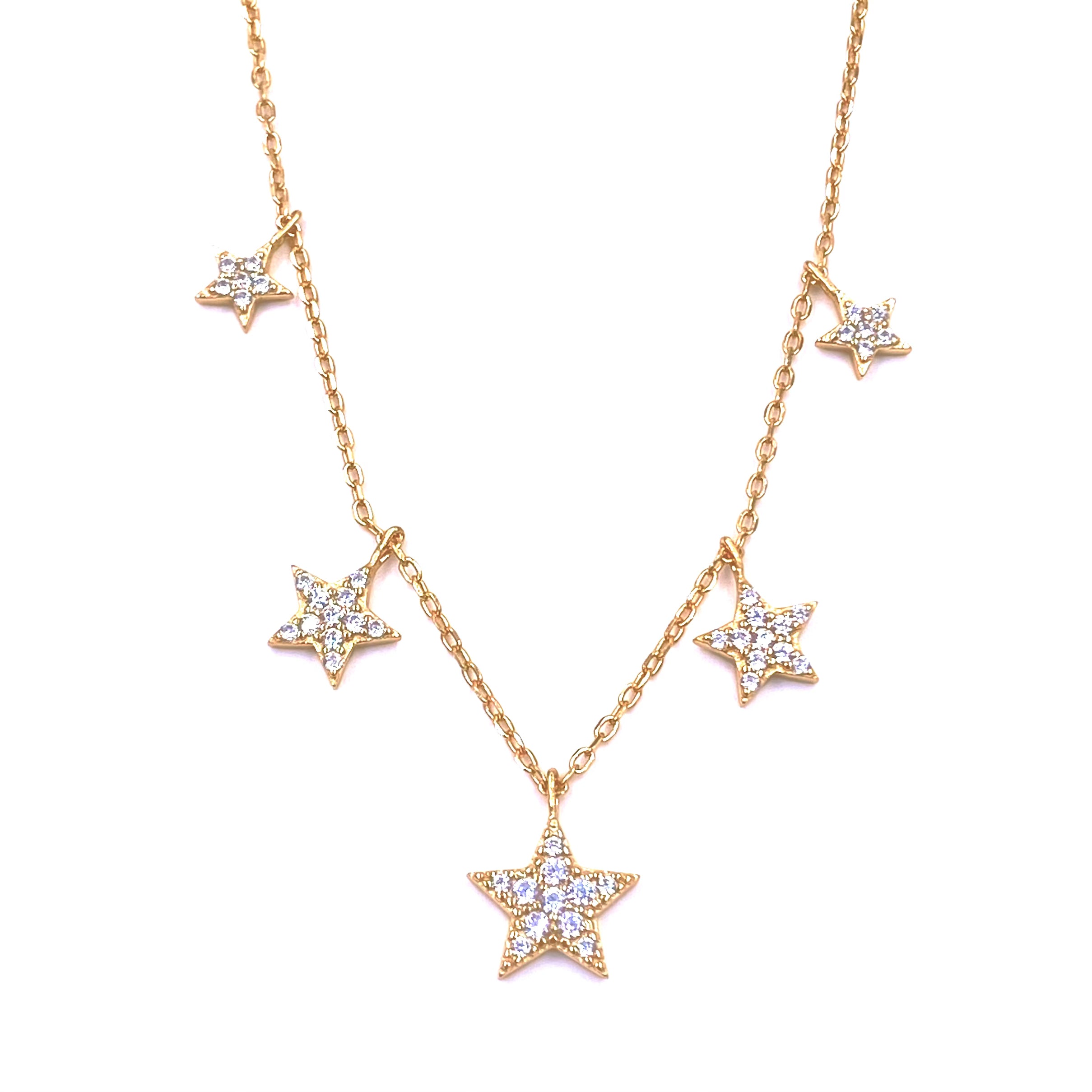 Ashley Gold Sterling Silver Gold Plated 5-Star CZ Drop Necklace for Women - Elegant Dangling Pendant Jewelry for Parties, Weddings & Special Occasions