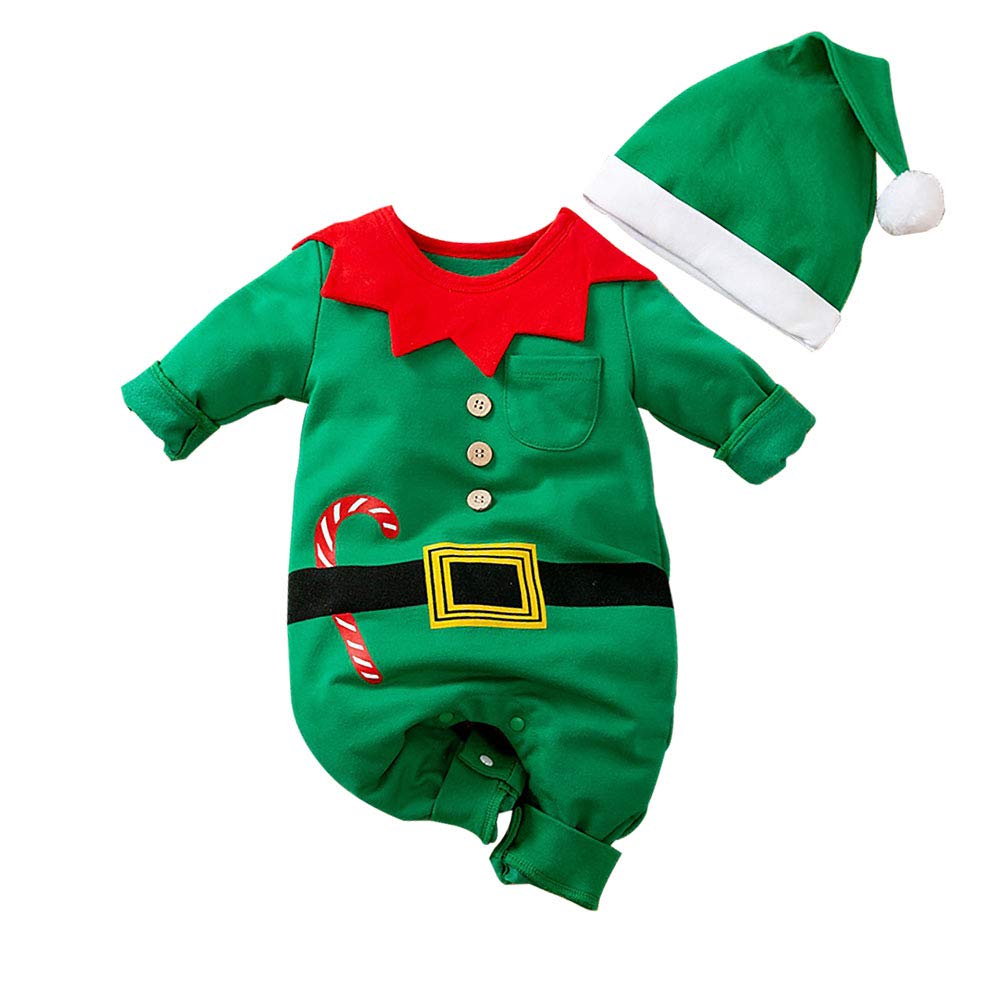Adorable Christmas Baby Romper Set for Girls & Boys - Long Sleeve Jumpsuit with Matching Hat | Newborn Holiday Outfit for Family Photos & Christmas Celebrations