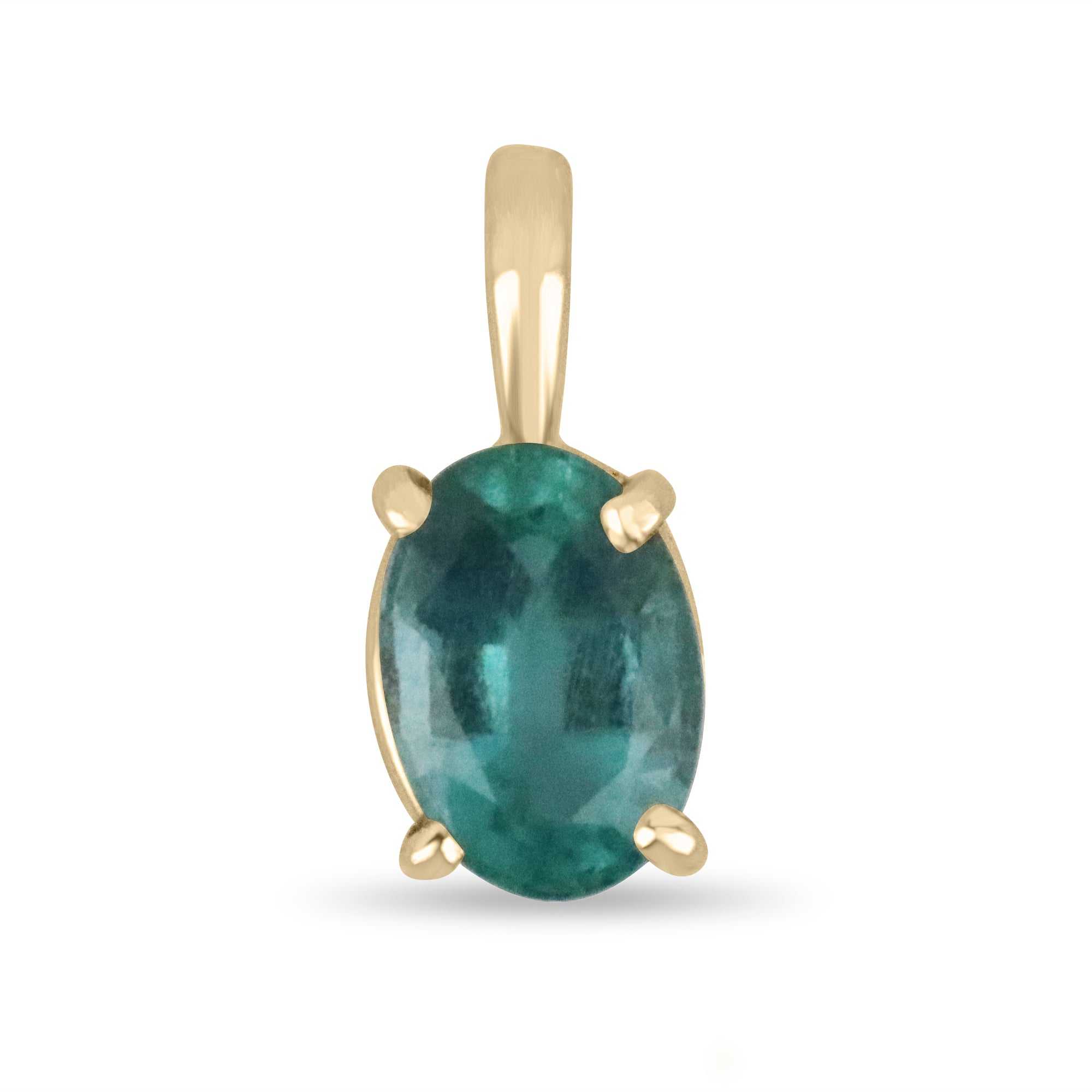1.15 Carat Natural Bluish Green Oval Cut Emerald Solitaire Pendant Necklace in 14K Gold - Perfect for Weddings, Anniversaries & Special Occasions