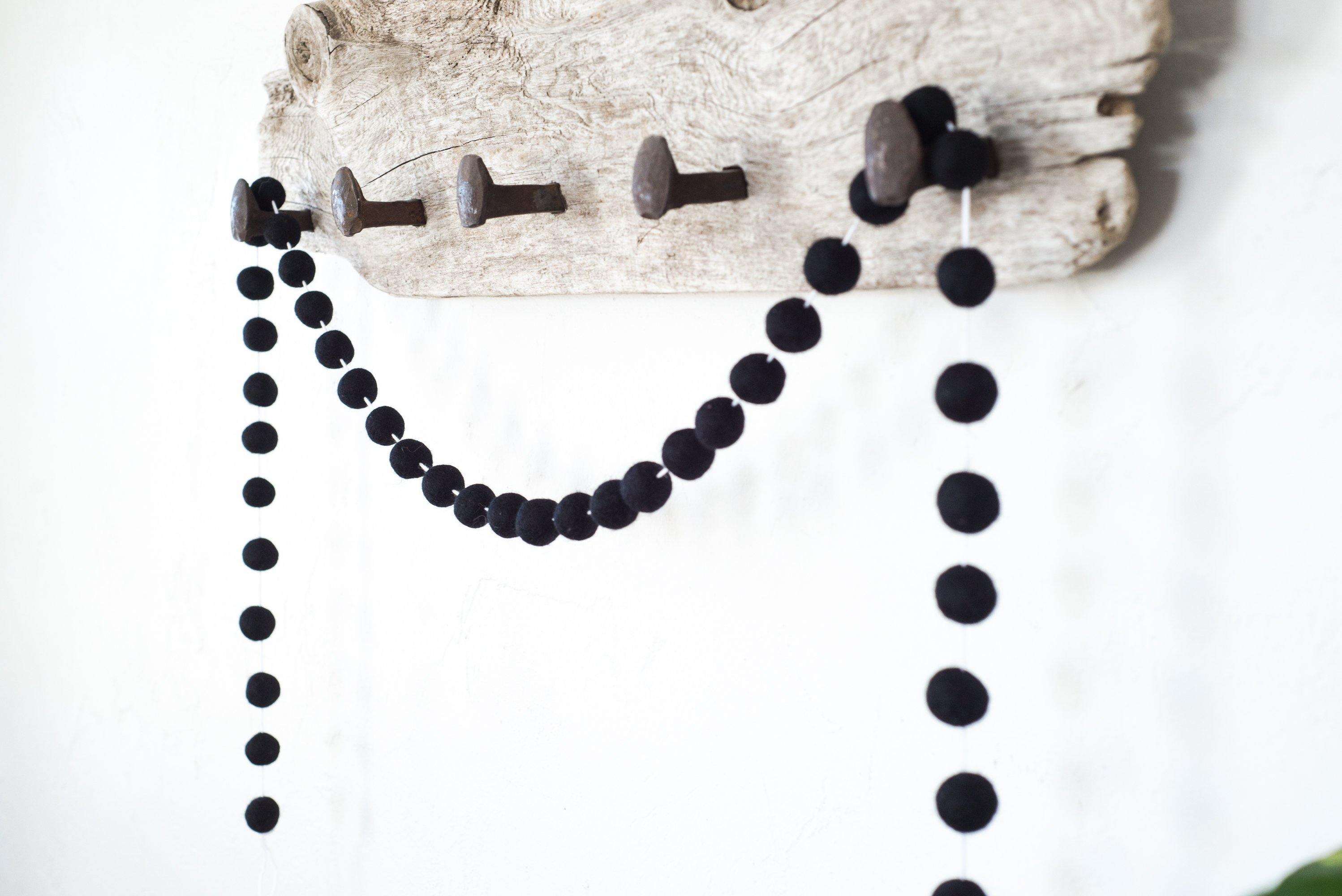 Black Felt Ball Garland - 6ft Decorative String for Parties, Weddings, Nursery & Home Decor | Eco-Friendly Wool Felt Balls for DIY Crafts & Boho Style Room Decorations