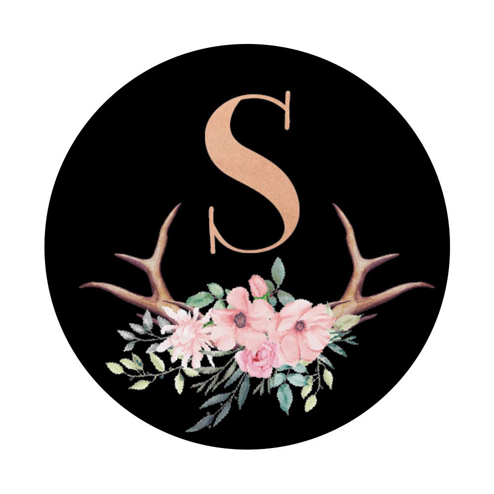 Personalized Monogram Letter S Necklace - Antler Pendant with Rose Pink Floral Design - Perfect for Gifts, Birthdays, Anniversaries & Everyday Wear