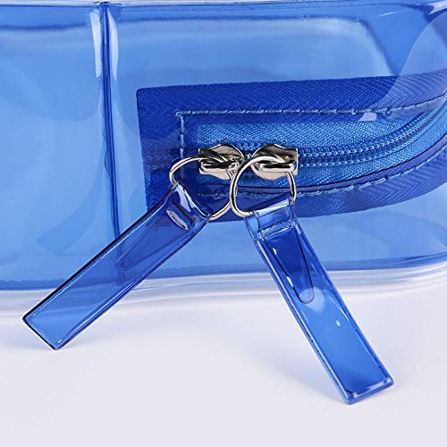 3-Piece Clear Blue Waterproof Travel Toiletry Bag Set - Plastic Shower Organizer Pouch for Women, Men & Kids (Small/Medium/Large) - Perfect for Airplane Carry-On, Camping & Gym Essentials