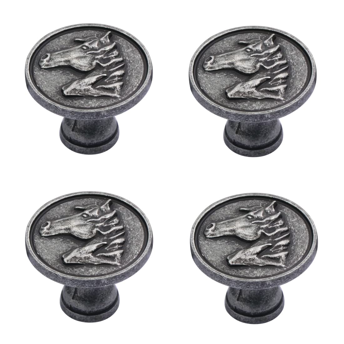 4 Pack Antique Silver Cabinet Knobs & Drawer Pulls - 1.25
