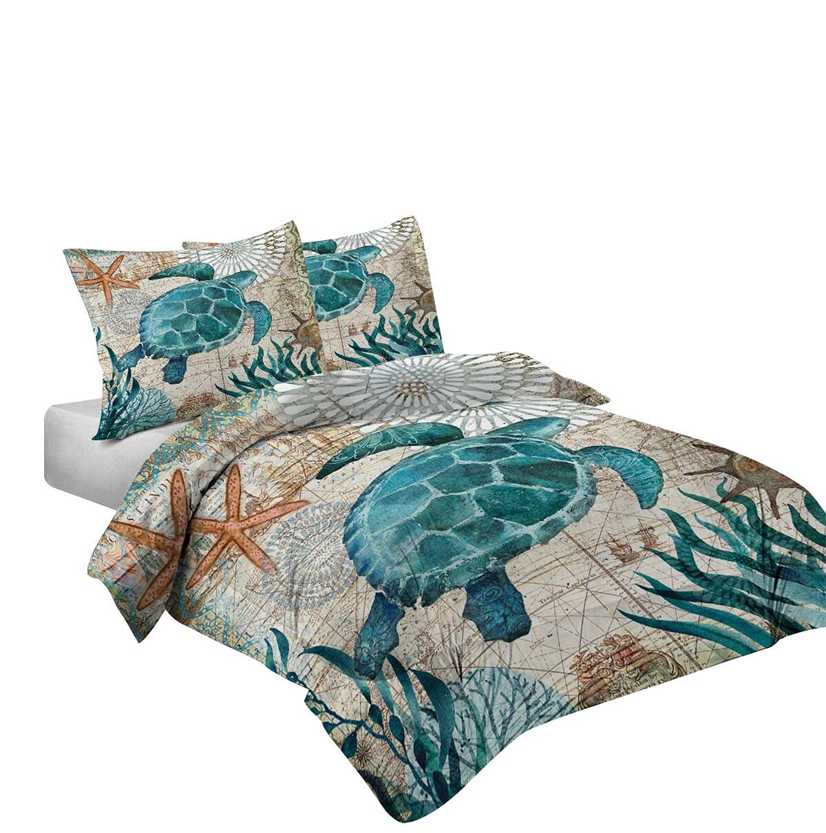 MUSOLEI Ocean Themed Comforter Set - Soft Sea Turtle Printed Bedding for Teen Boys & Girls - Turquoise Mediterranean Style Quilt Set - Twin Size - Perfect for Kids' Bedrooms, Beach Themed Decor & Cozy Sleep