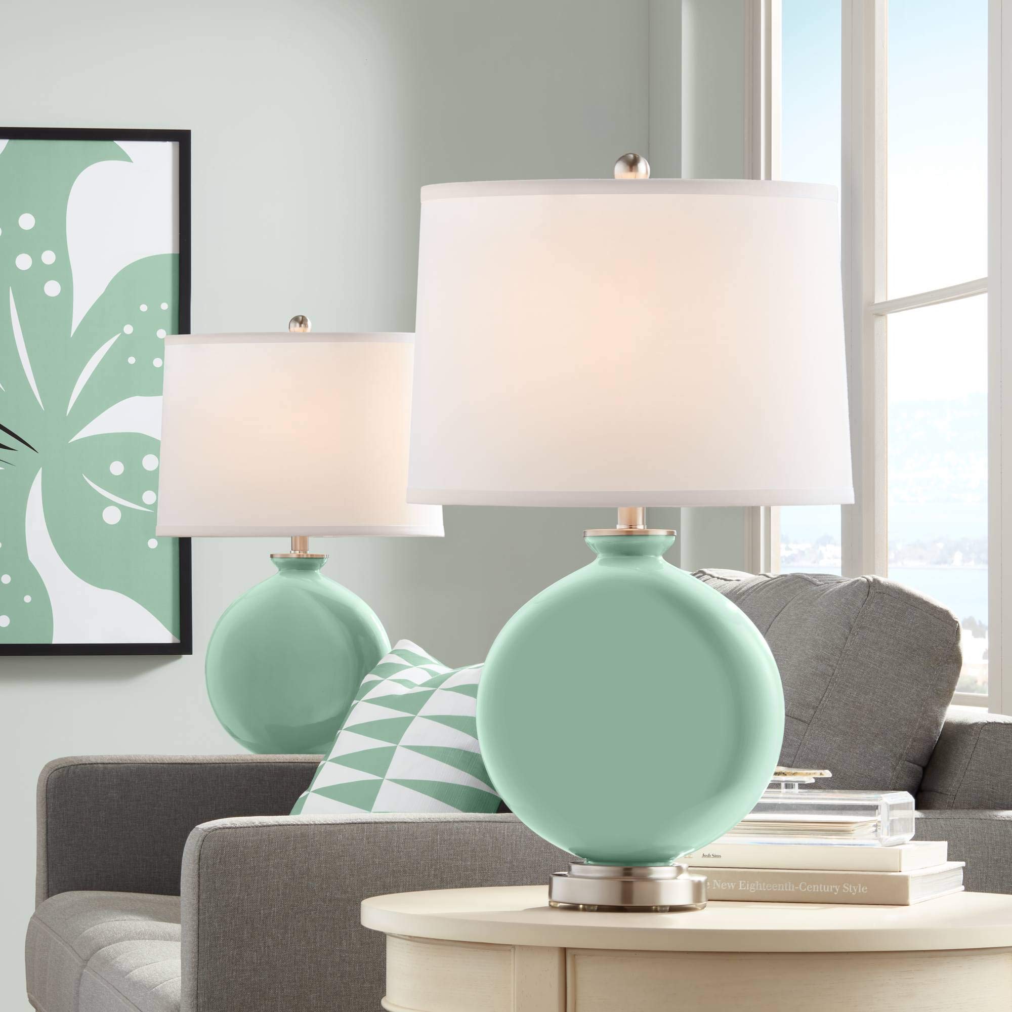 Grayed Jade Carrie Designer Table Lamps Set of 2 - Modern Home Decor Lighting for Living Room, Bedroom & Office