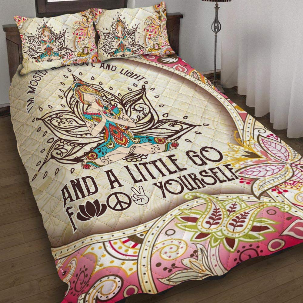 GEEMBI Yoga Namaste Mandala Quilt Bedding Set - Queen Size All-Season Soft Microfiber Bedspread with Pillowcases - Coverlet for Bedroom Decor, Meditation Room, Boho Chic Home (King/Queen/Twin) - Perfect for Yoga Lovers & Spiritual Gifts