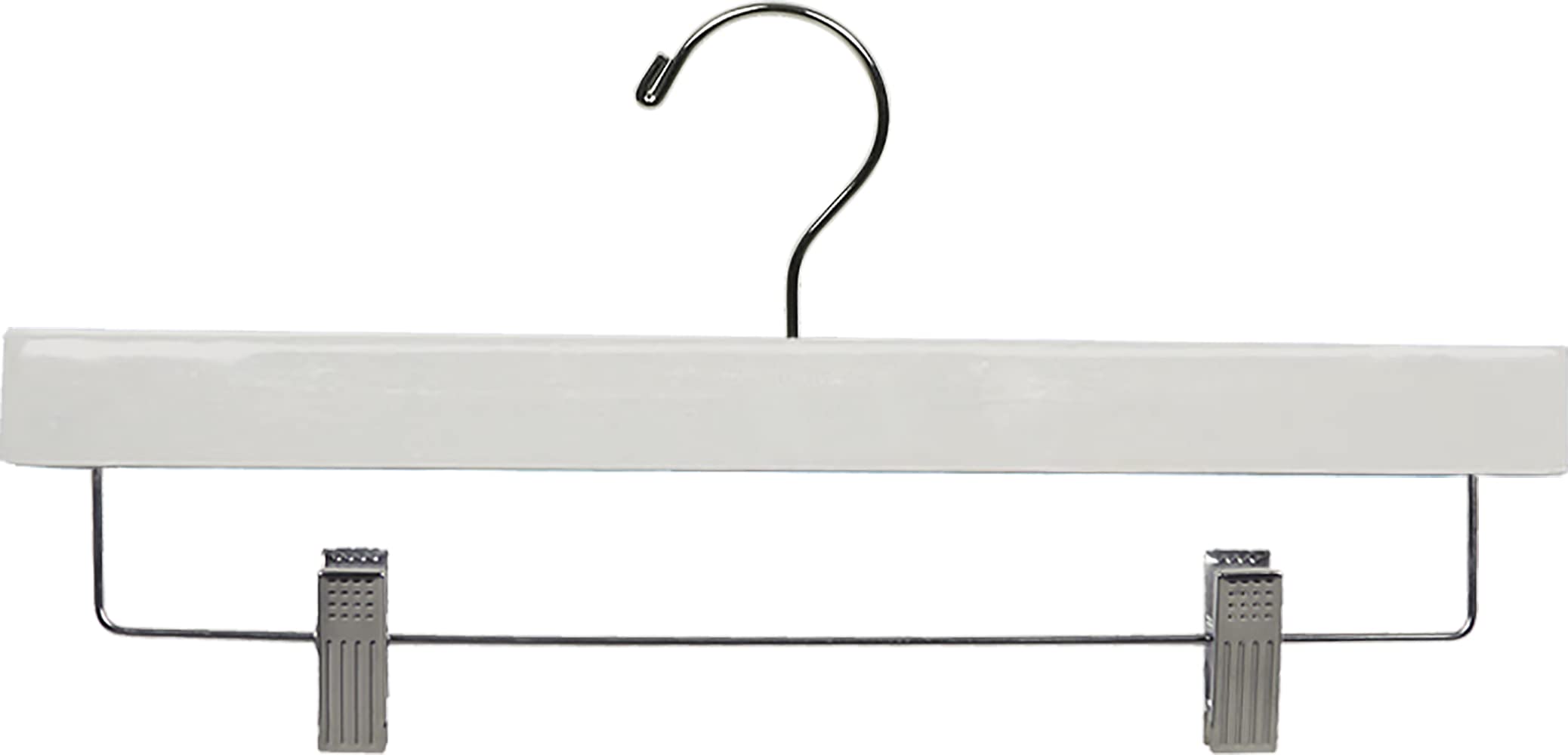 25 Pack White Wooden Bottom Hangers with Adjustable Clips - Solid Wood Pants & Skirt Hangers for Closet Organization - Perfect for Home, Office, and Retail Store Display