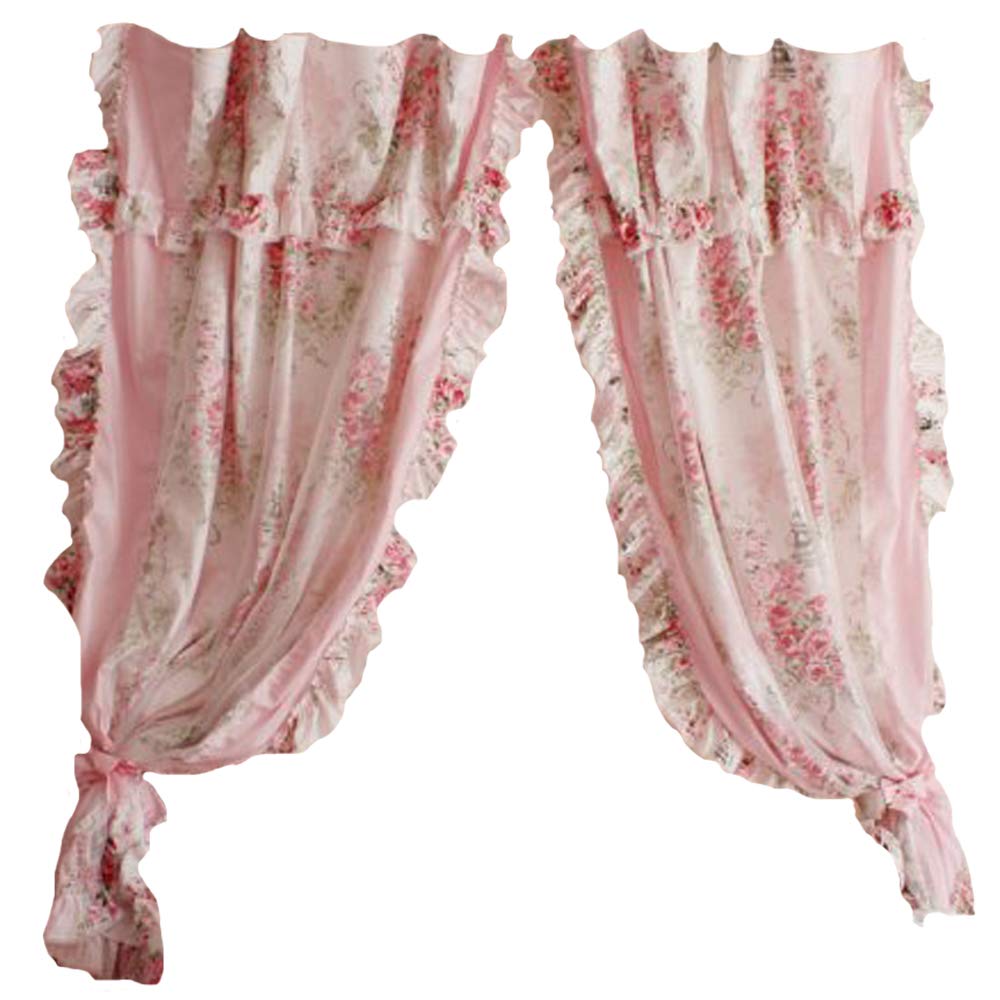 DIAIDI Korean Style Vintage Pink Rose Floral Curtains for Bedroom - Rustic Window Treatment with 2 Panels - Perfect for Living Room, Dorm & Home Decor
